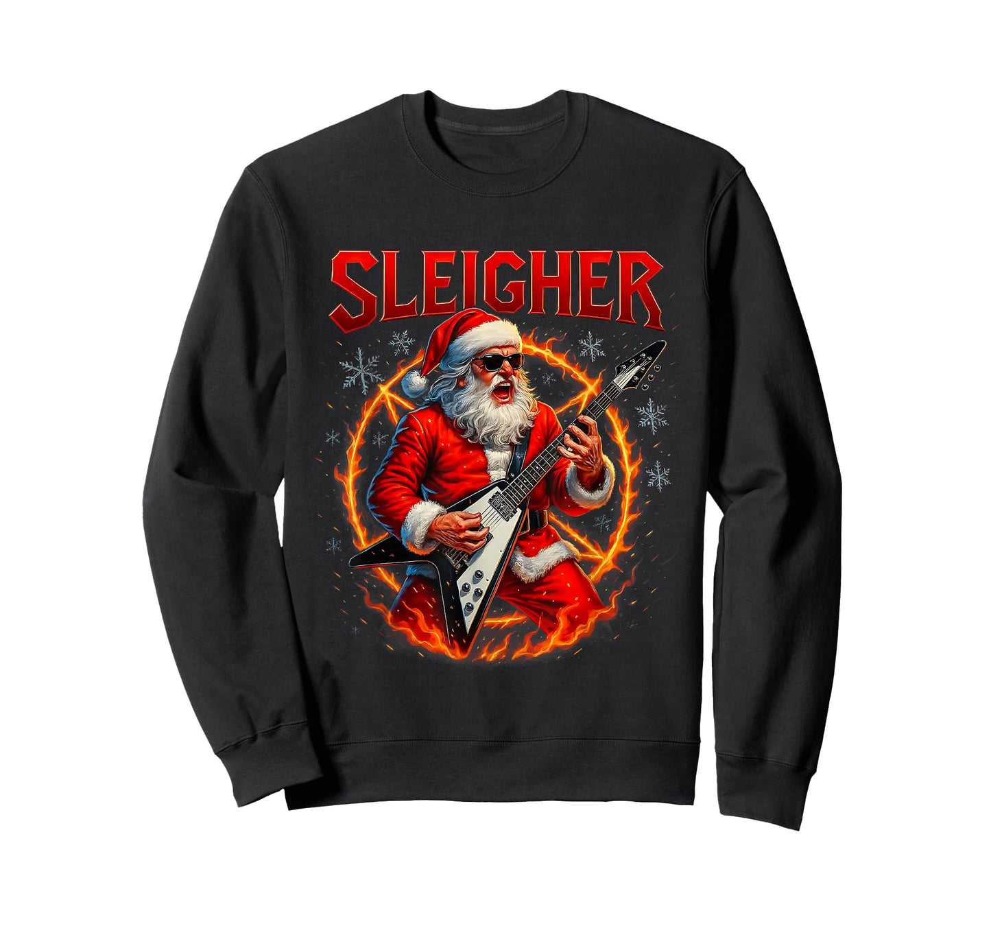 Sleigher Metal Santa Rocking Christmas Design T-Shirt