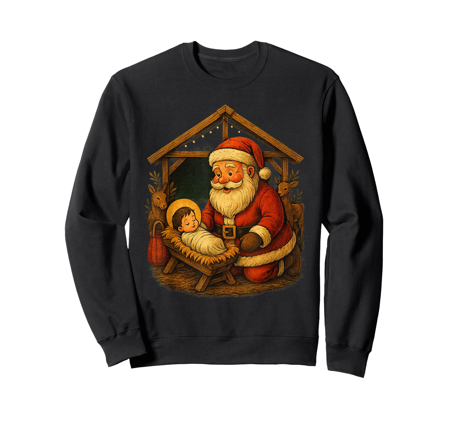 Christmas Design Kneeling Santa Claus with Baby Jesus T-Shirt