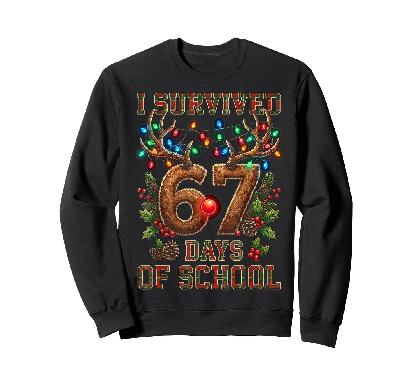 I Survived 67 Day of School Xmas Santa Reindeer Meme T-Shirt