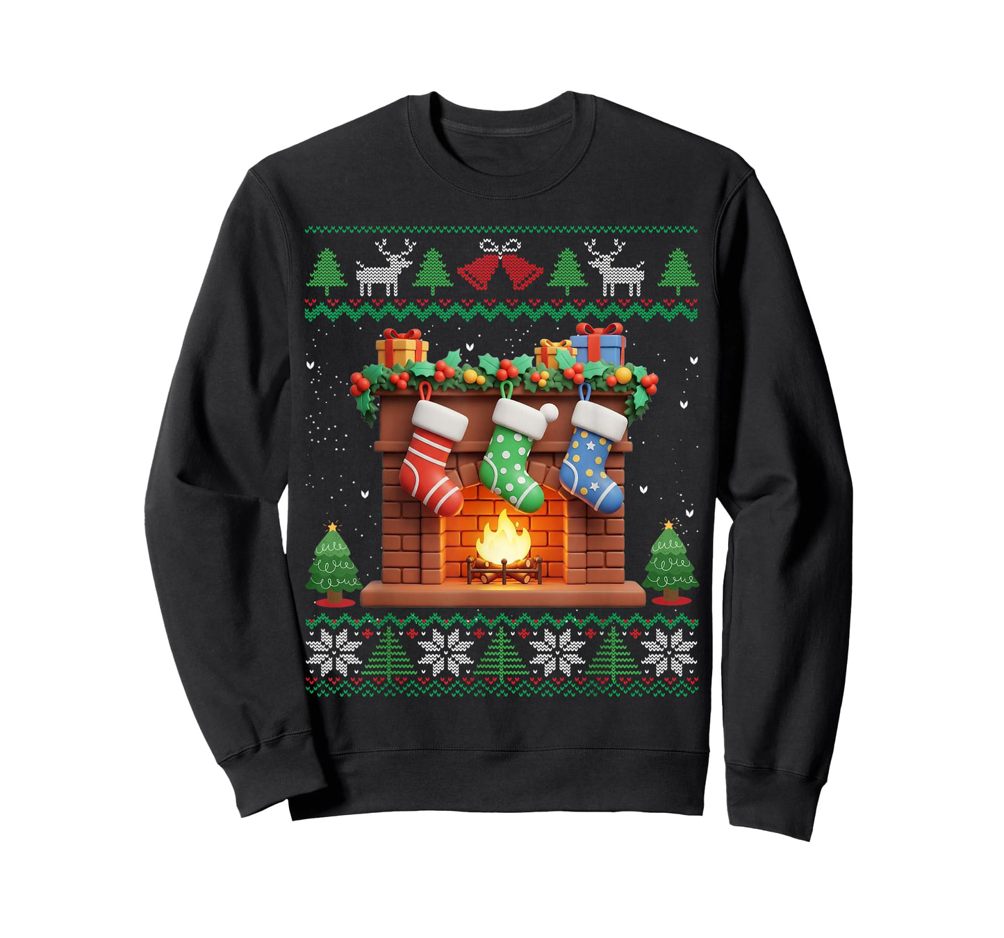Christmas Fireplace Stockings Funny Ugly Christmas Sweaters T-Shirt