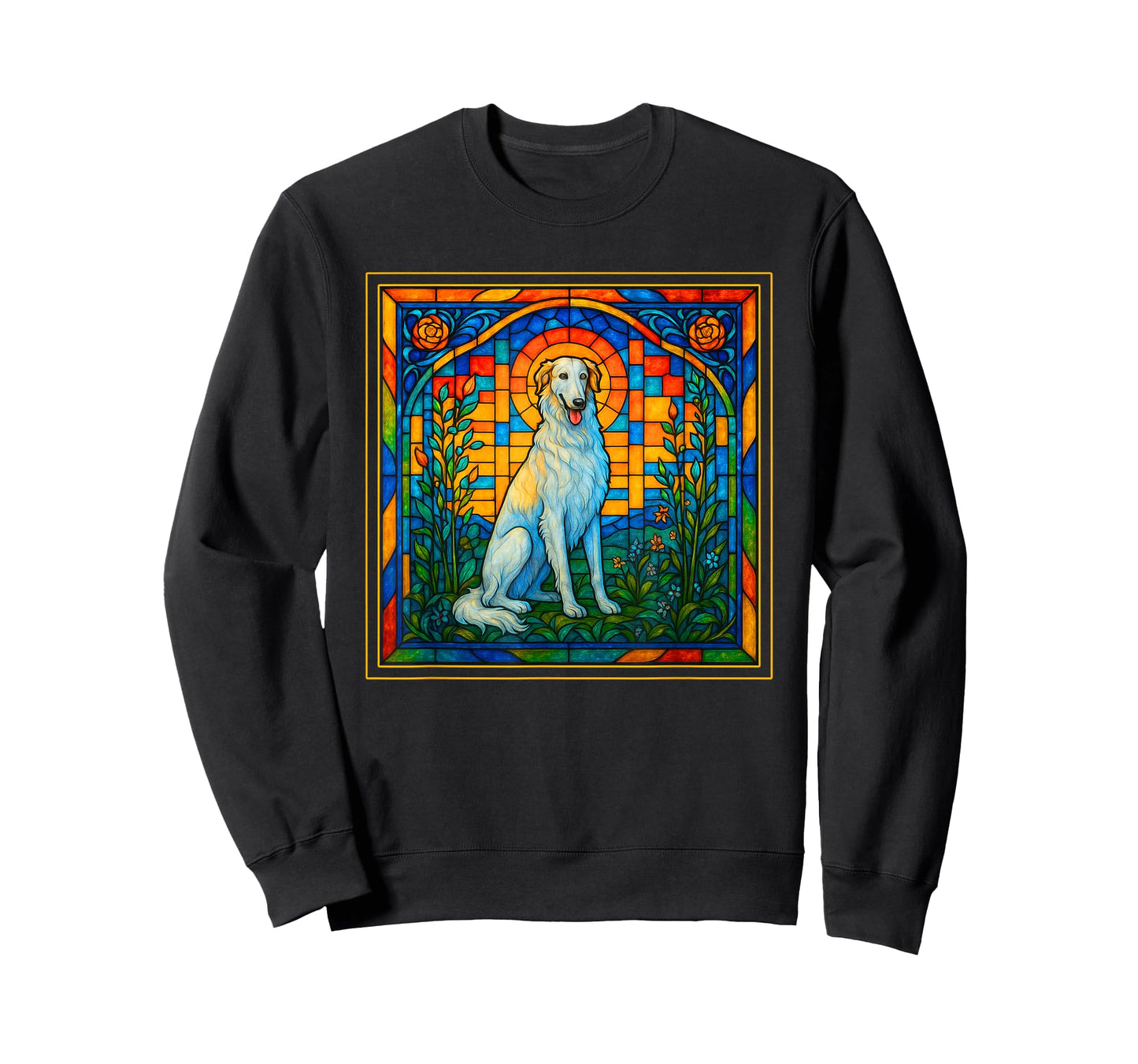 Borzoi Dog Lover Stained Glass Russian Wolfhound Mom T-Shirt