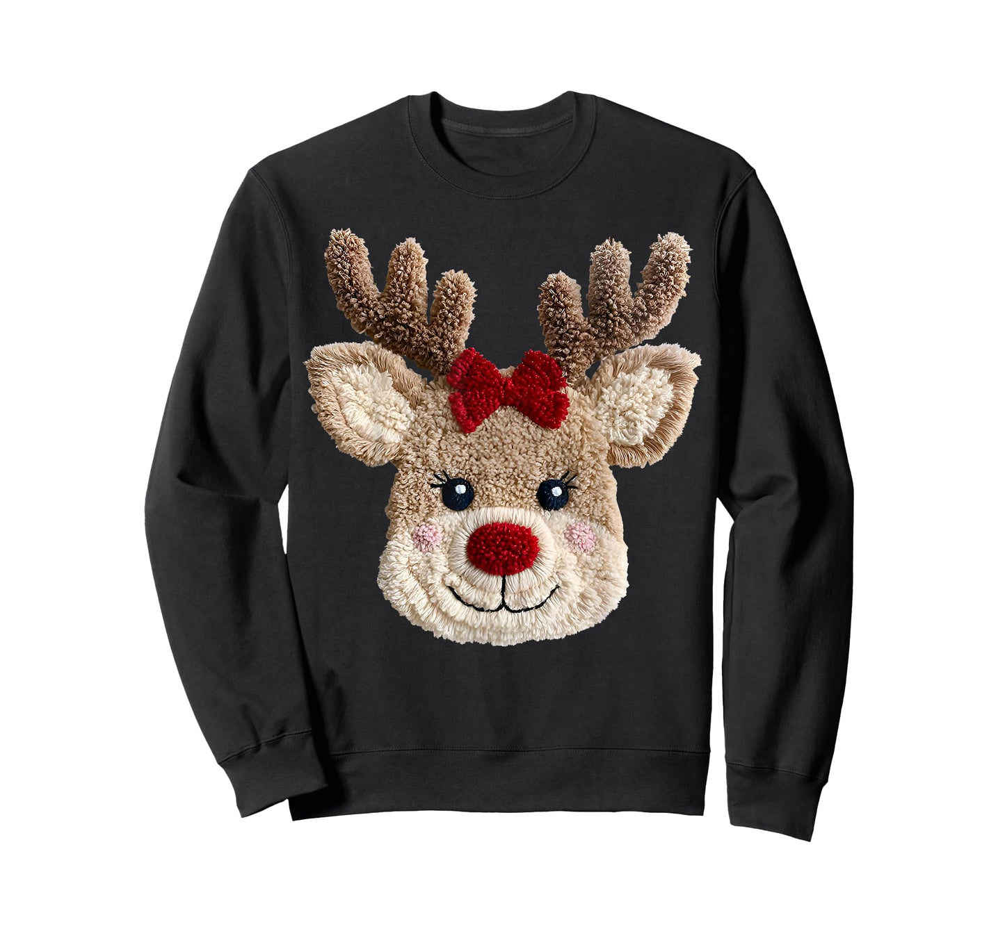 Rudolph Reindeer Face Crochet Xmas Christmas Couples Girls T-Shirt