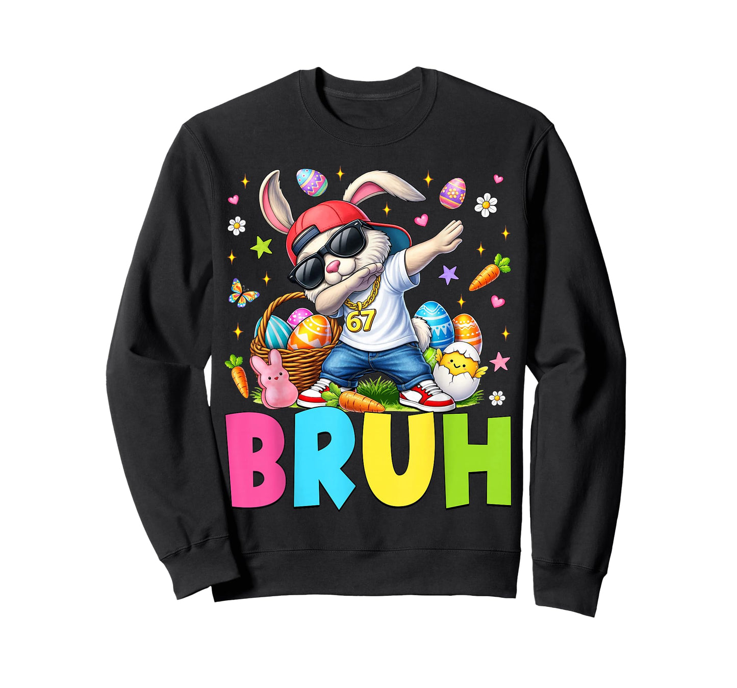 Six Seven 6 7 Bruh Dabbing Bunny Rabbit Easter Day Boys Kids T-Shirt