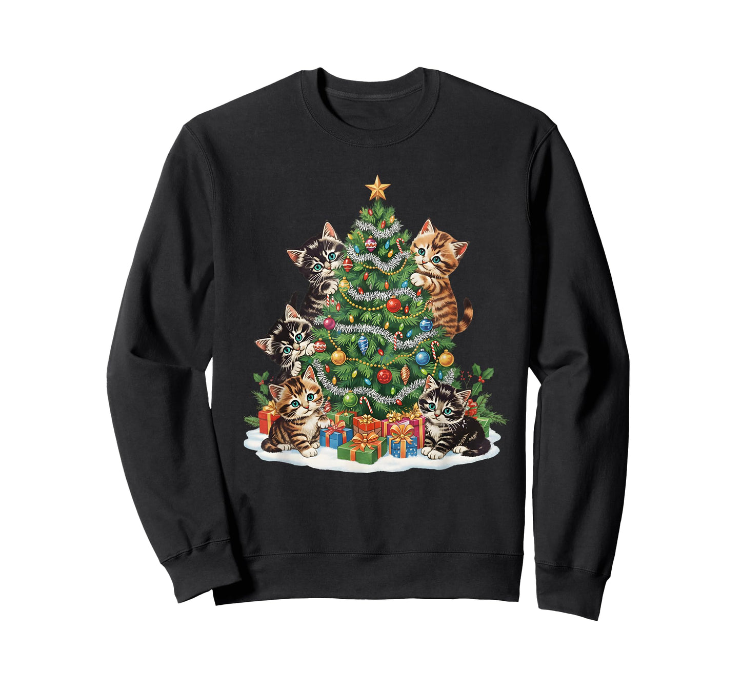 Vintage Retro 90's Cat Christmas Tree Pet Lover Pajama T-Shirt