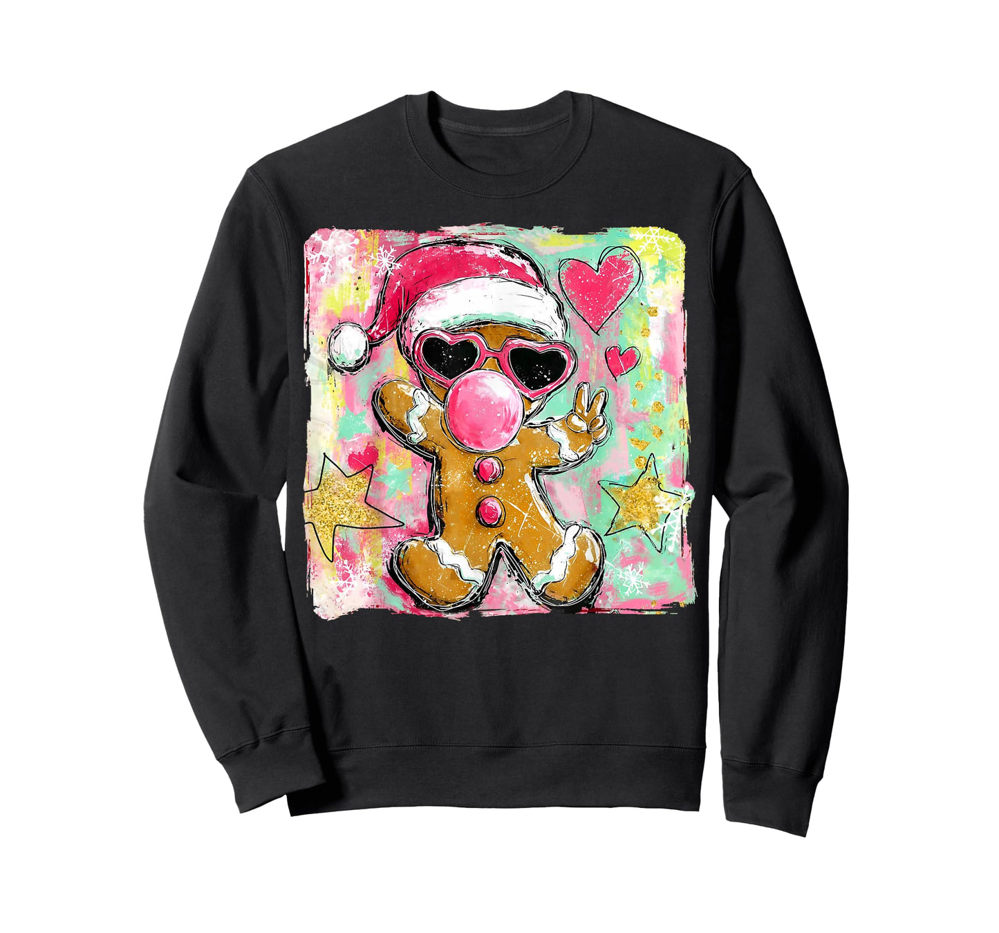 Retro Gingerbread Blowing Bubble Gum Sunglasses Christmas T-Shirt