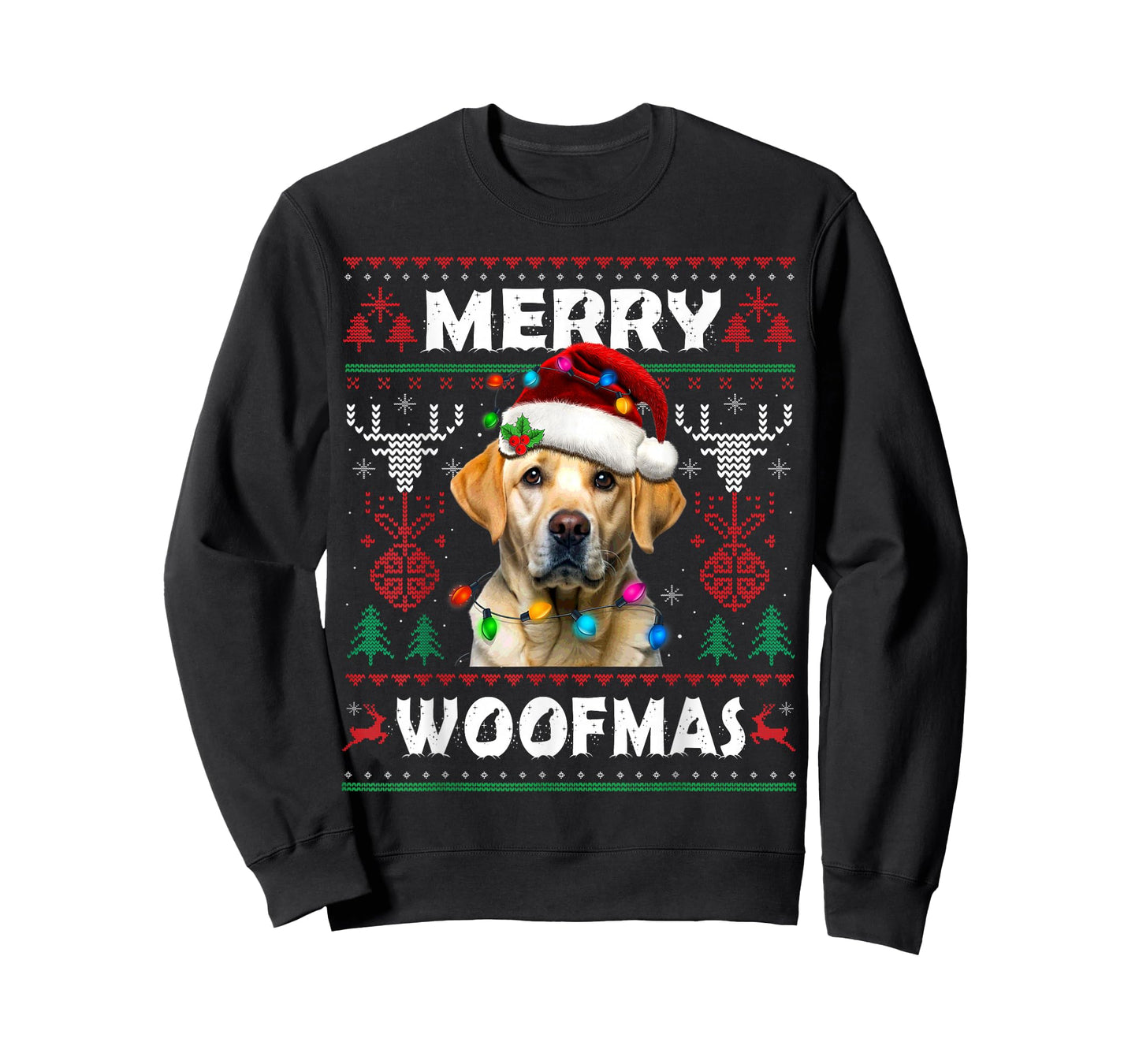Merry Woofmas Yellow Labrador Christmas Ugly Sweater Dog T-Shirt