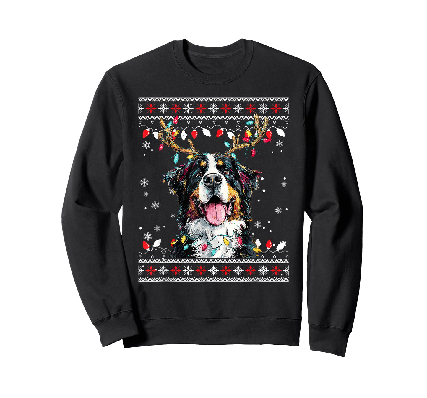 Cute Bernese Mountain Dog Christmas Reindeer Santa Hat T-Shirt
