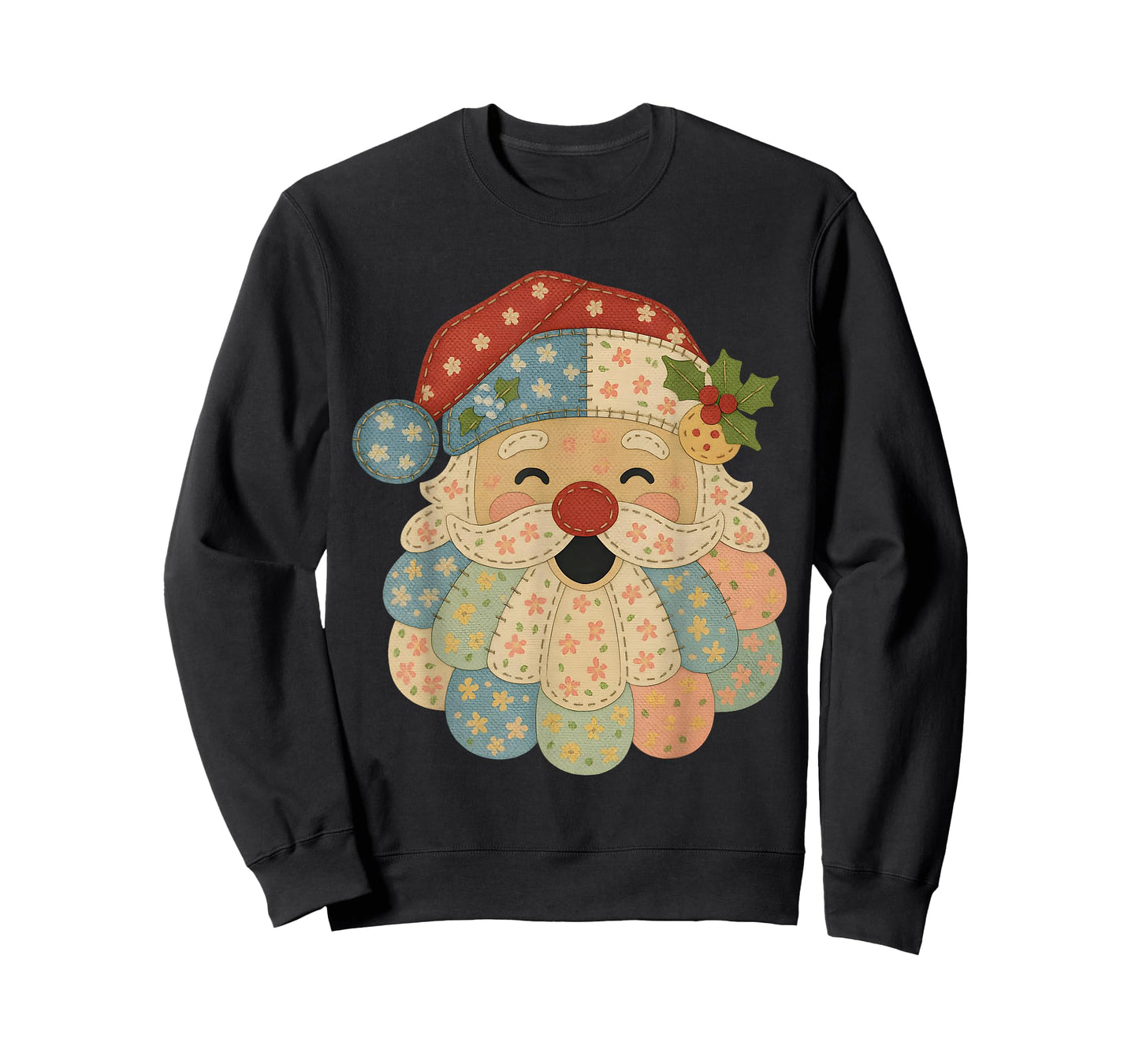 Pastel Patchwork Santa Vintage Quilt Christmas Tee T-Shirt