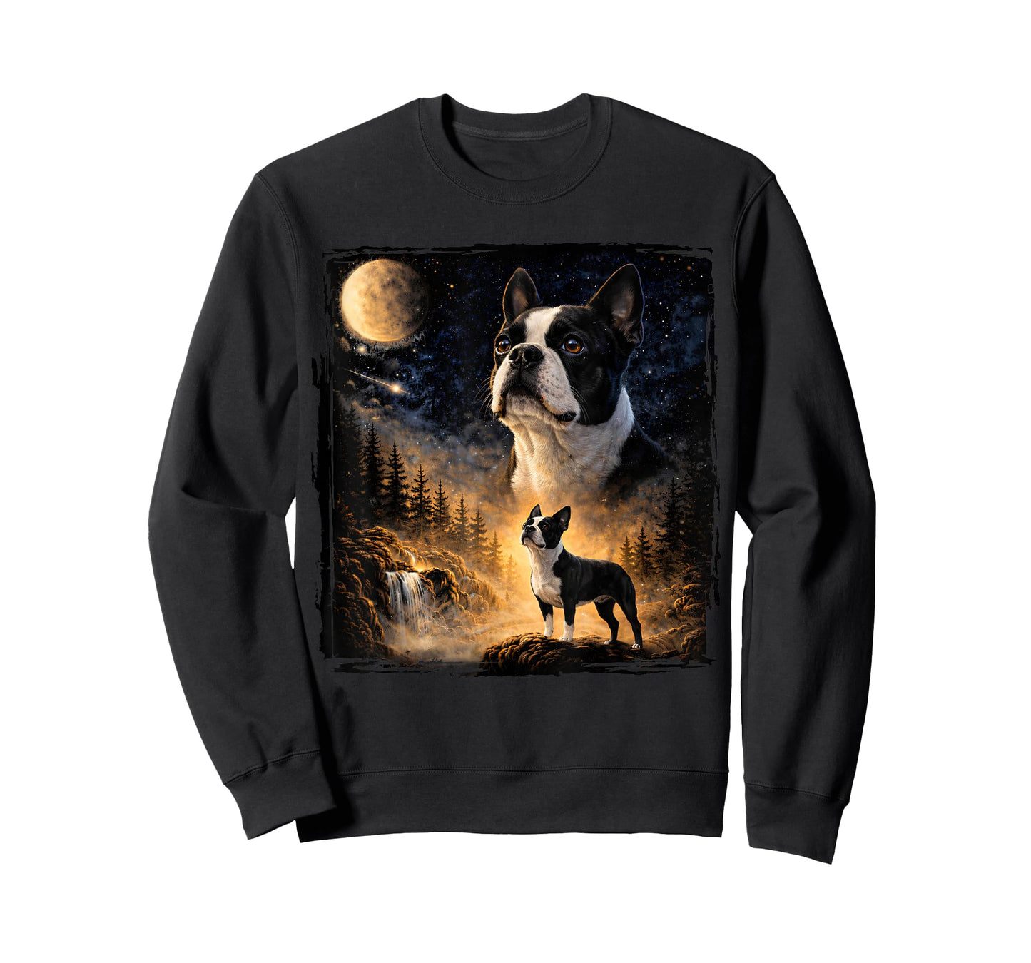 Vintage 90s Boston Terrier Howling at The Moon Terrier Dog T-Shirt