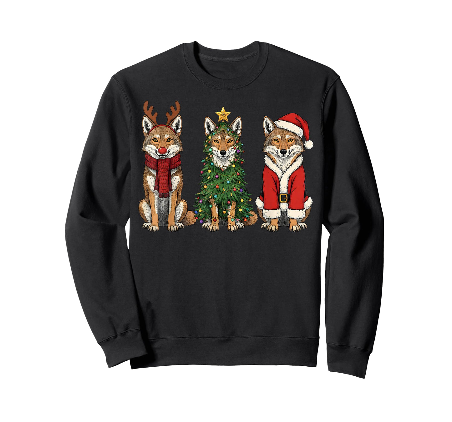 Retro Christmas Coyote Santa Reindeer T-Shirt