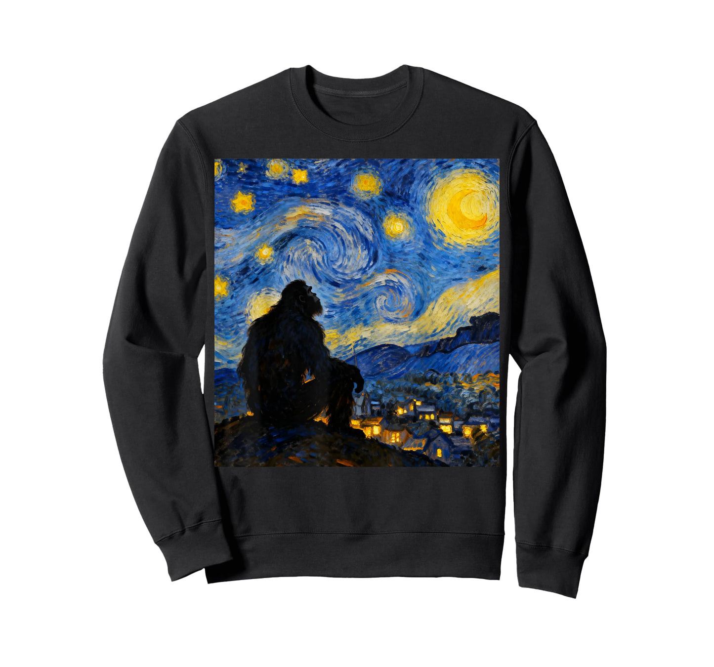 Funny Bigfoot Graphic Van Gogh Style Sasquatch Starry Night T-Shirt