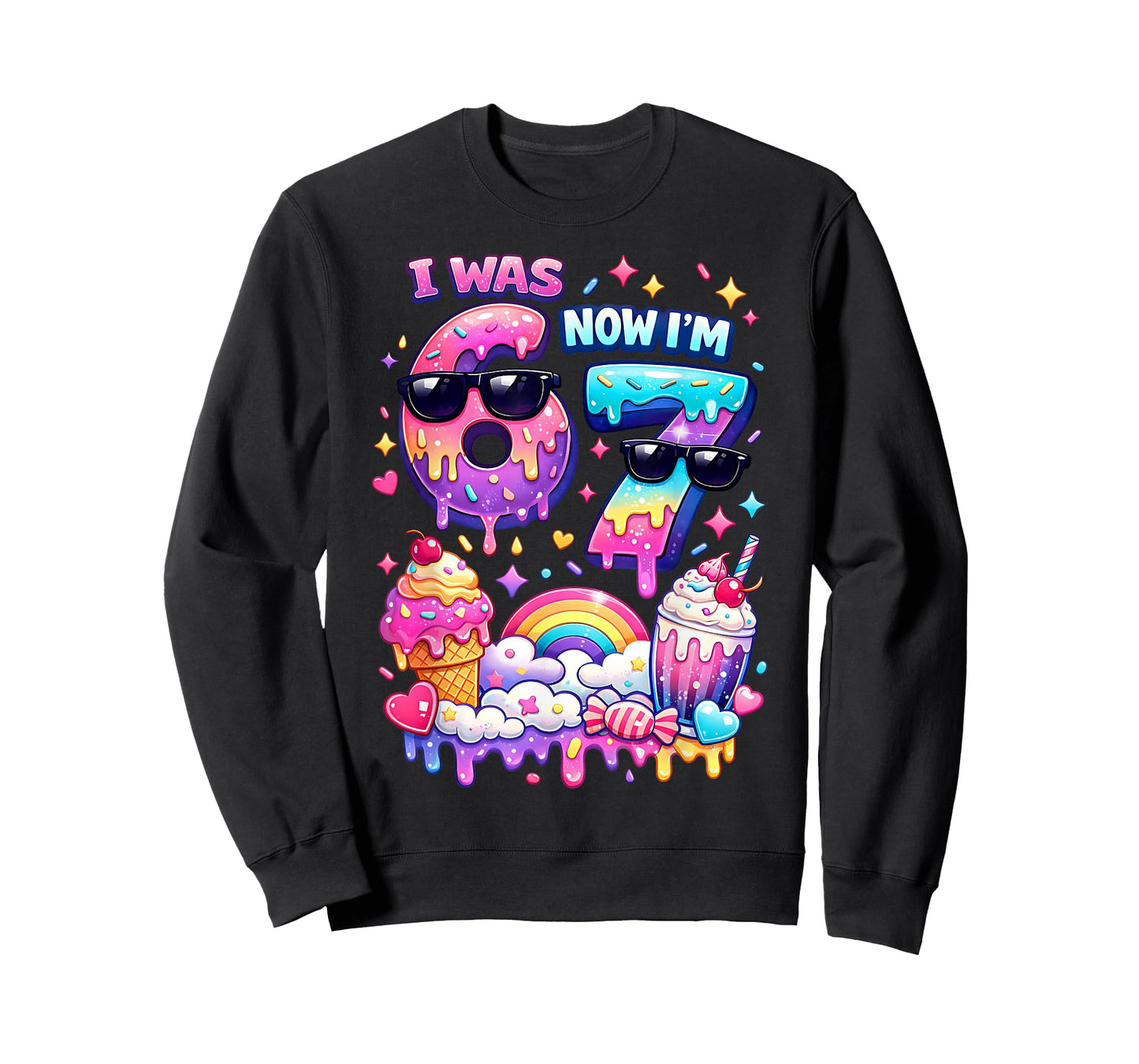 I was 6 Now I'm 7 Ice Cream Dripping 67 Meme Kids Birthday T-Shirt