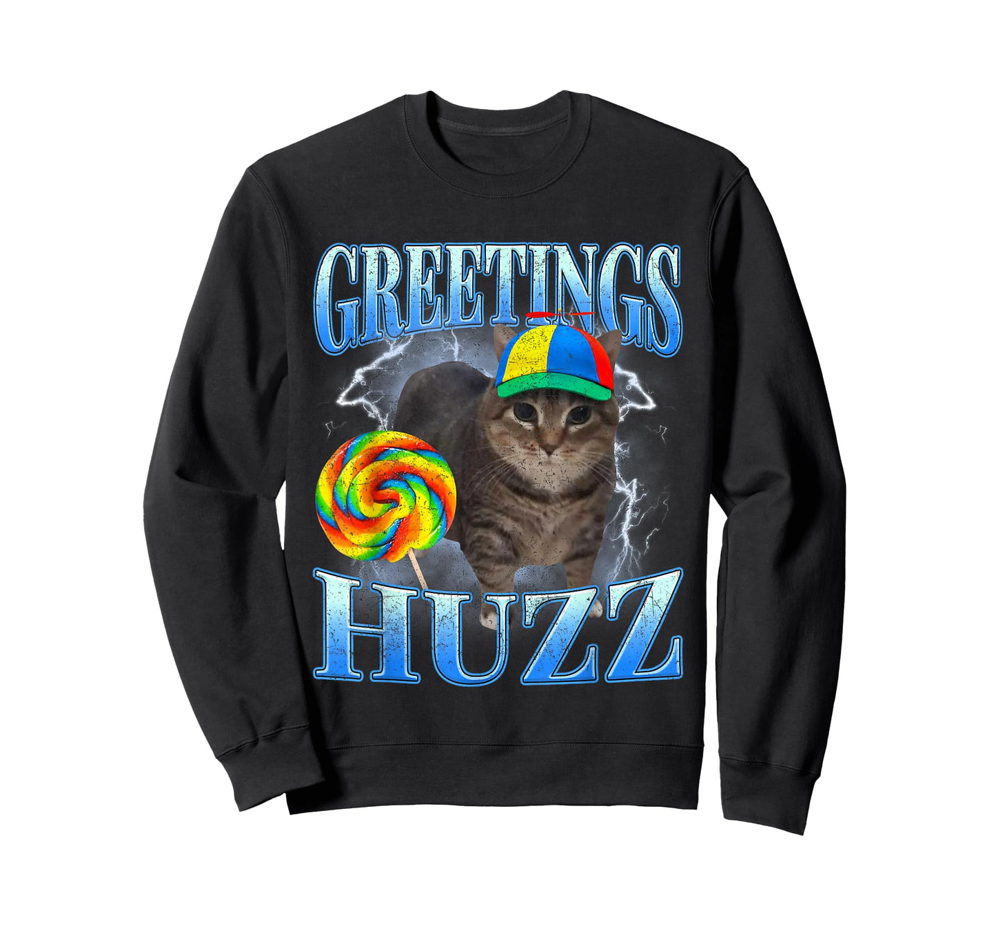 Y2K Lollipop Cat Meme Greetings Huzz Funny Gen Z Alpha Slang T-Shirt