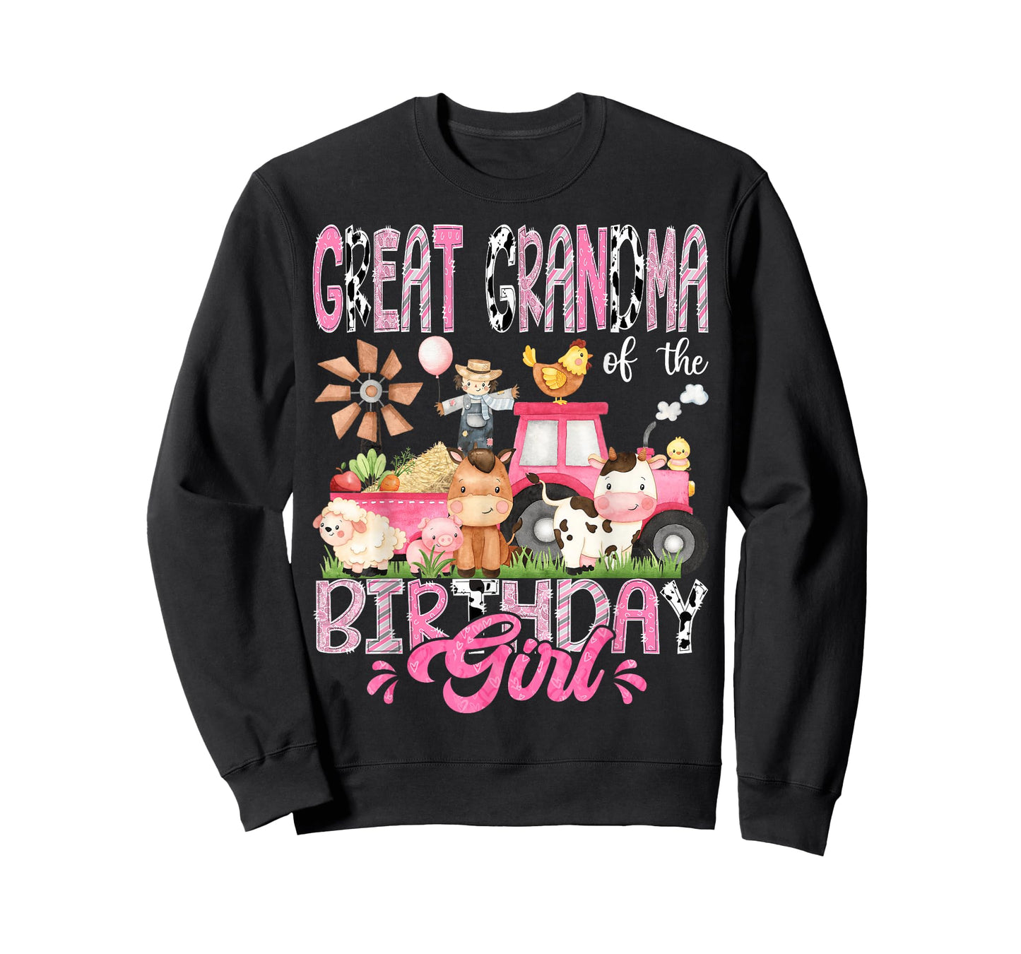 Great Grandma of The Birthday Girl Pink Farm Cow Truck T-Shirt