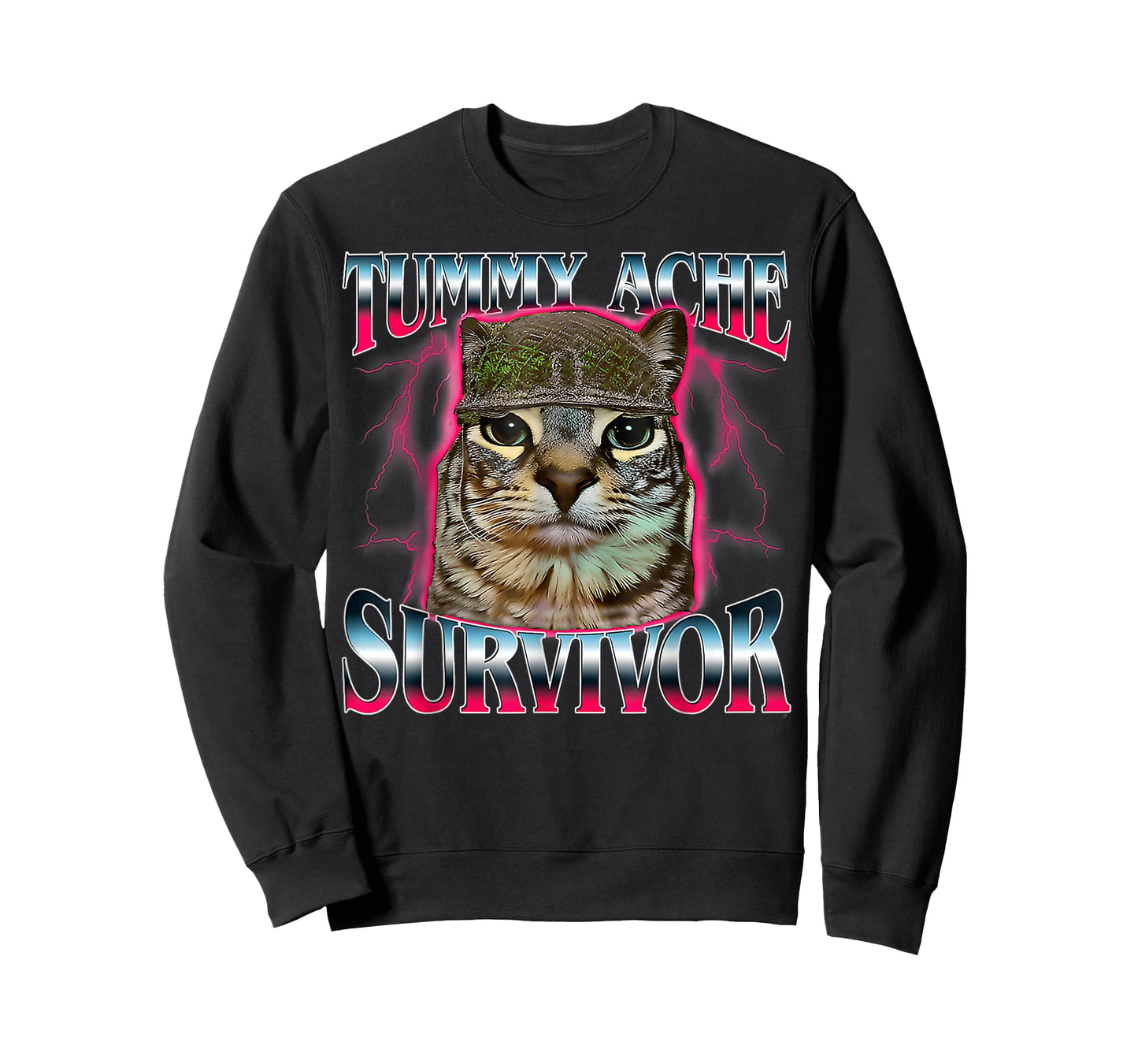 Tummy Ache Survivor Cat Meme Funny Saying Cats Animals Quote T-Shirt