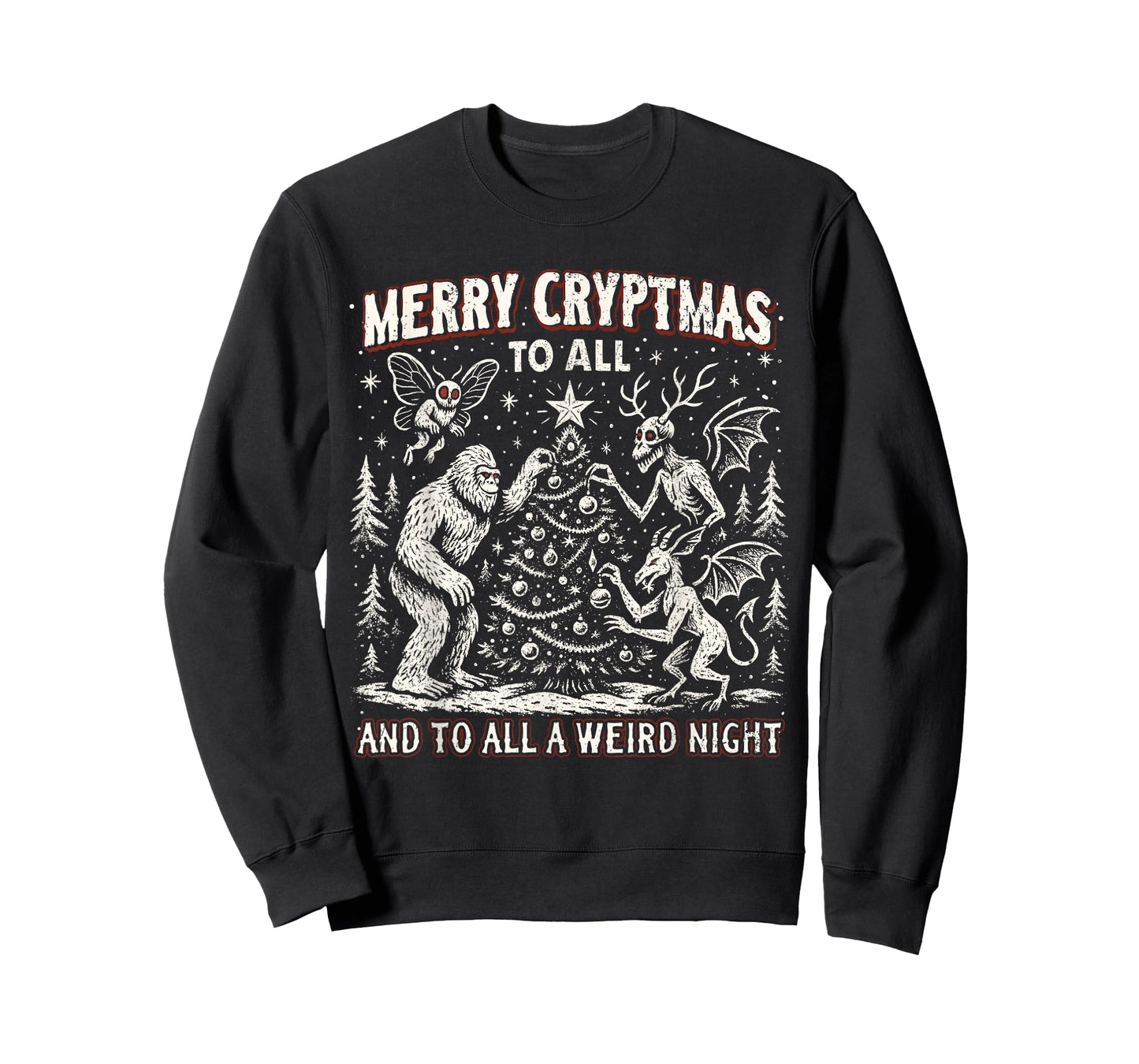 Merry Cryptmas Weird Night Cryptid Holiday Art T-Shirt