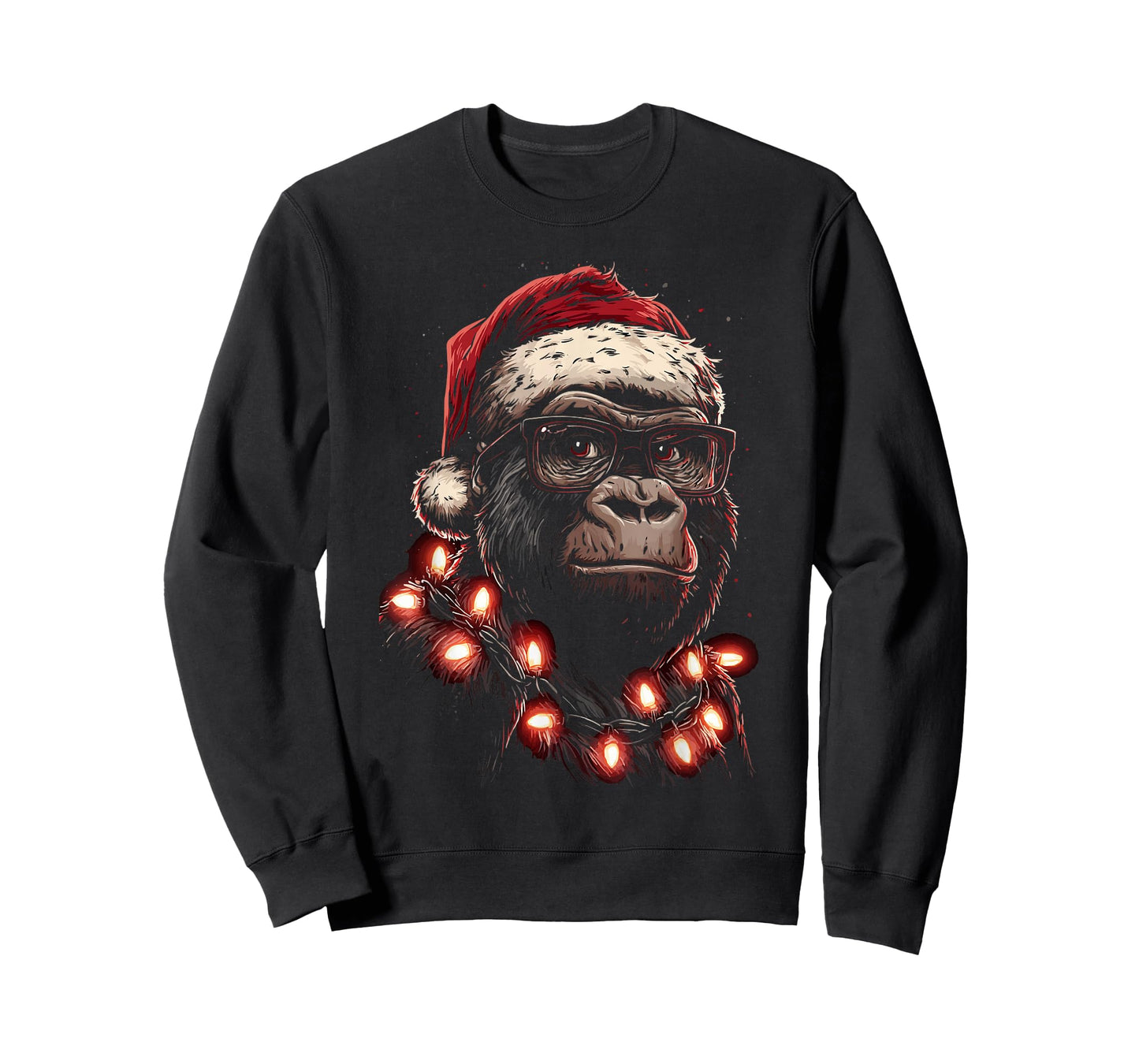 Cute Christmas Gorilla with Glasses Santa Hat Festive Animal T-Shirt