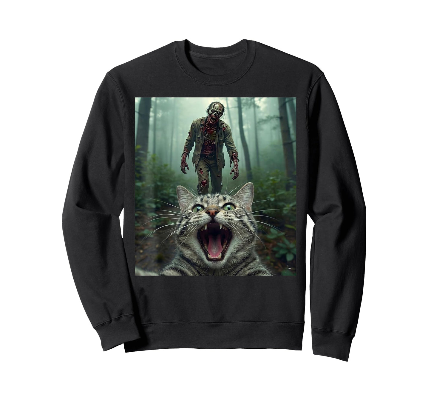 Funny Cat Selfie with Zombie Horror T-Shirt