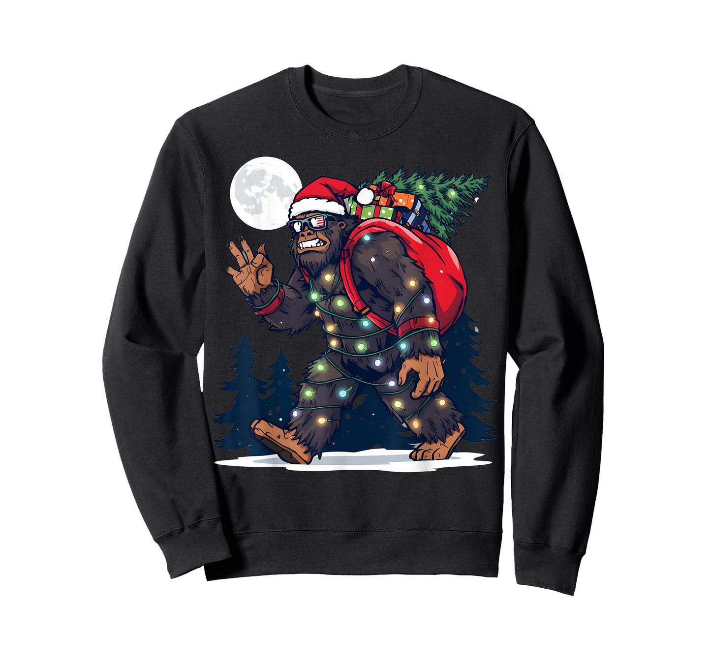 Xmas Sasquatch Christmas Adventure Holiday Tree Lights Fun T-Shirt