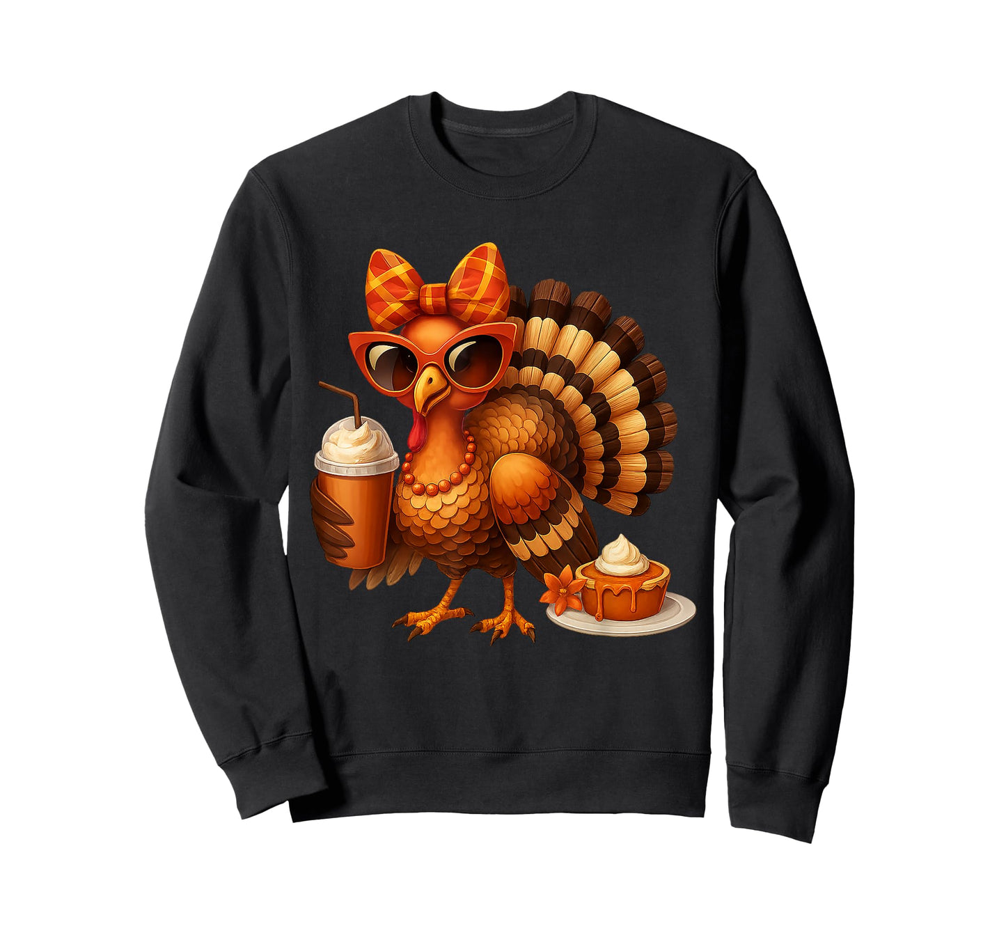 Turkey Drinking Coffee Bow Thanksgiving Womens Turkey Day T-Shirt