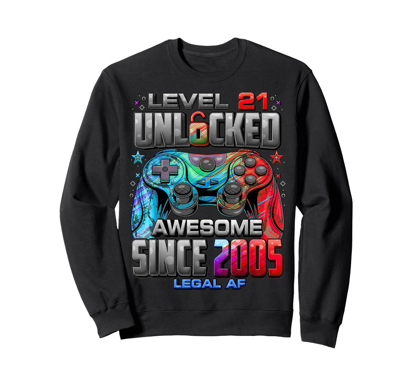 Level 21 Unlocked Awesome Since 2005 21st Birthday Gaming T-Shirt