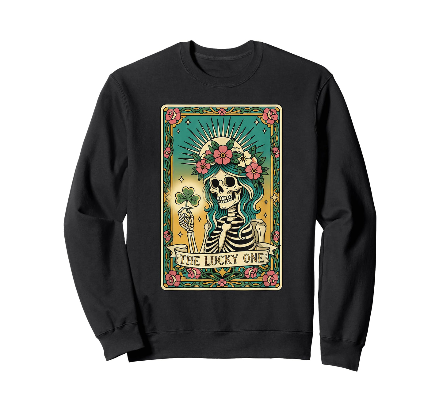 The Lucky One Tarot Card St Patricks Day Shamrock Skeleton T-Shirt