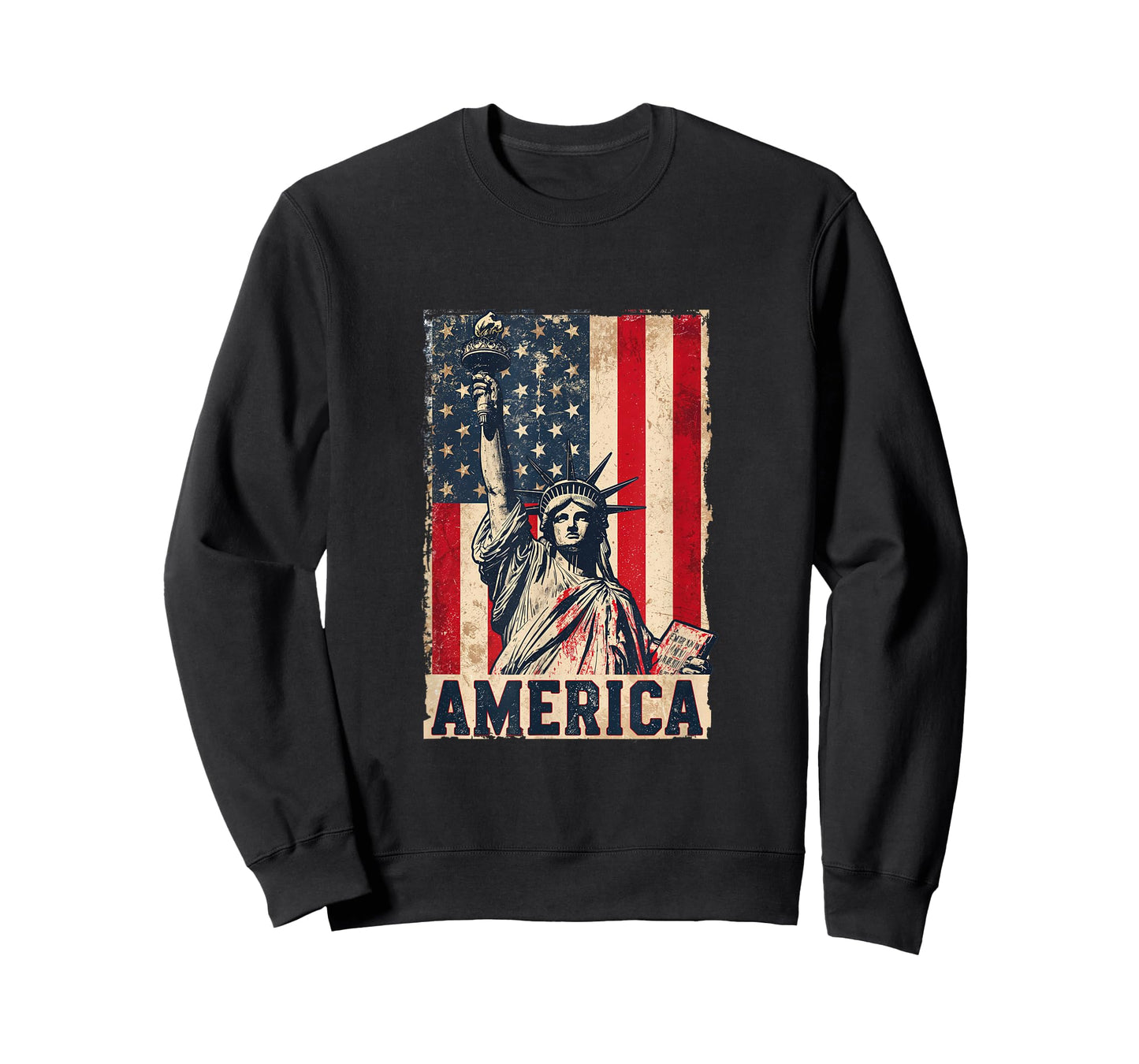 America Flag with Statue of Liberty Vintage Art T-Shirt