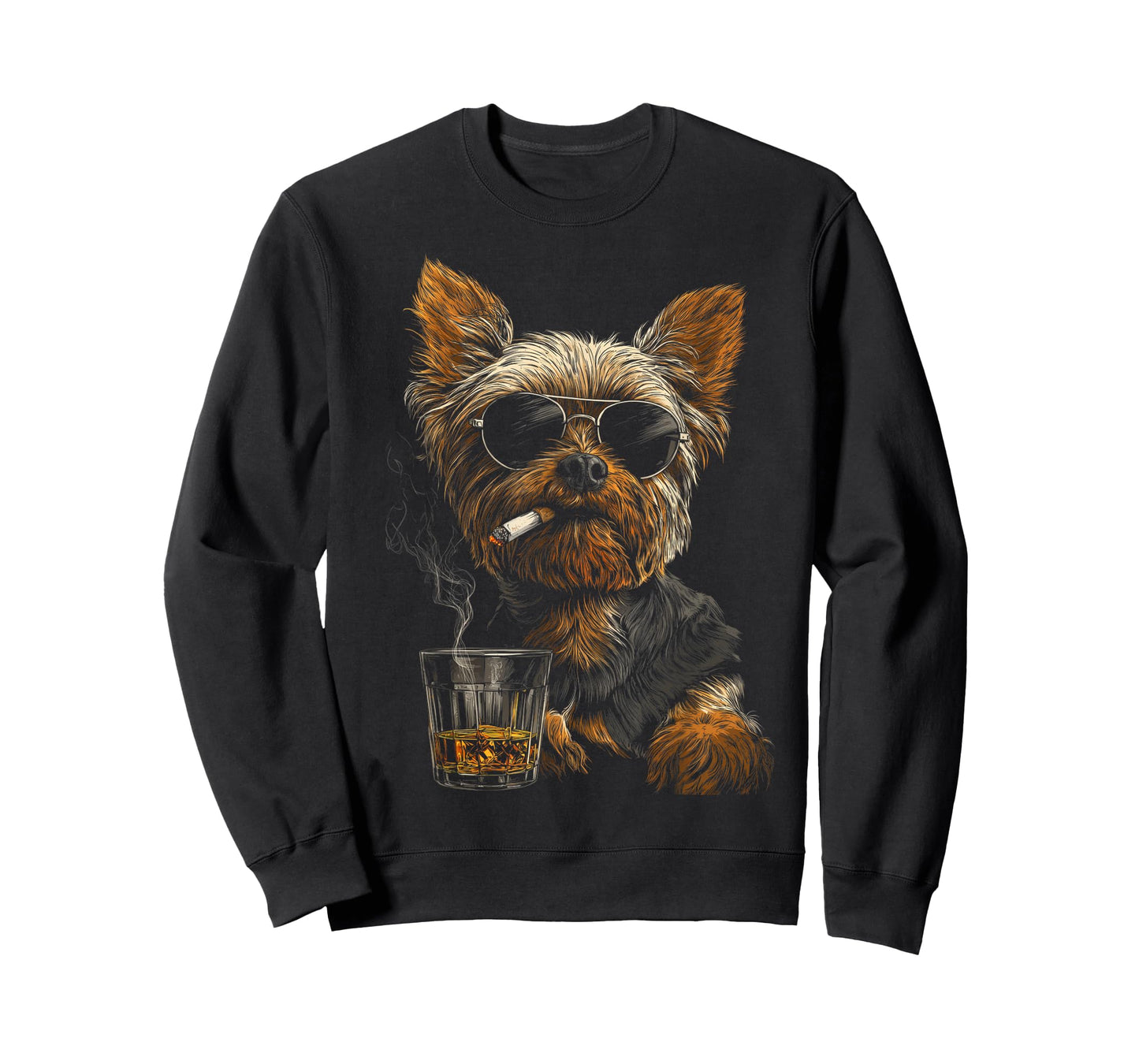 Yorkshire Terrier Smoking Cigarette Whisky Lover Funny Dog T-Shirt