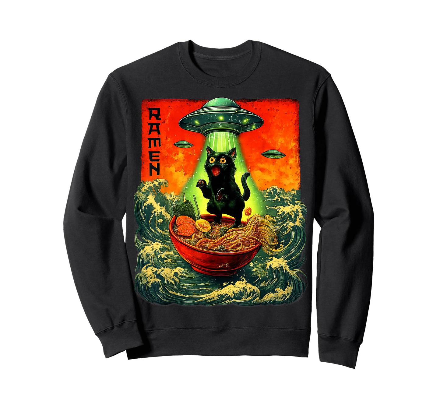 Alien Ramen Cat UFO Japanese Retro Art Gifts Men Women Kid T-Shirt