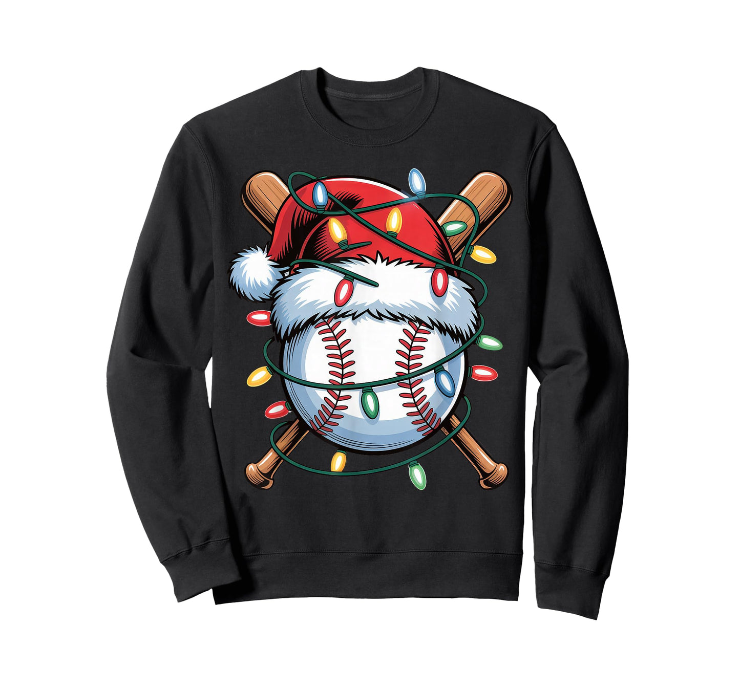 Baseball Christmas Lights Men Boys Youth Santa Sports T-Shirt