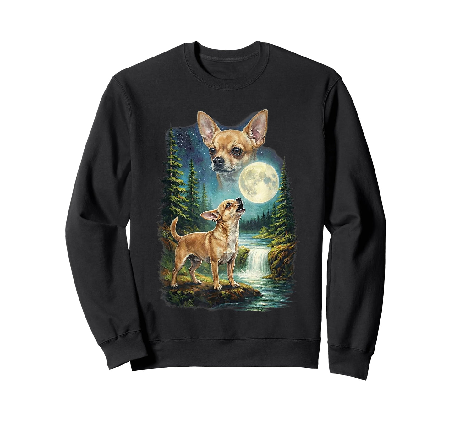 Chihuahua Dog Moonlit Night Art Chihuahua Howling at Moon T-Shirt