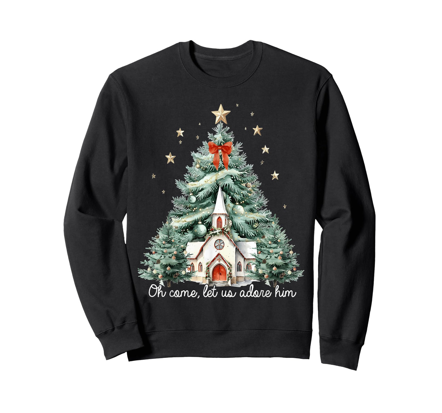 Oh Come Let Us Adore Him Christian Jesus Christmas Pajamas T-Shirt