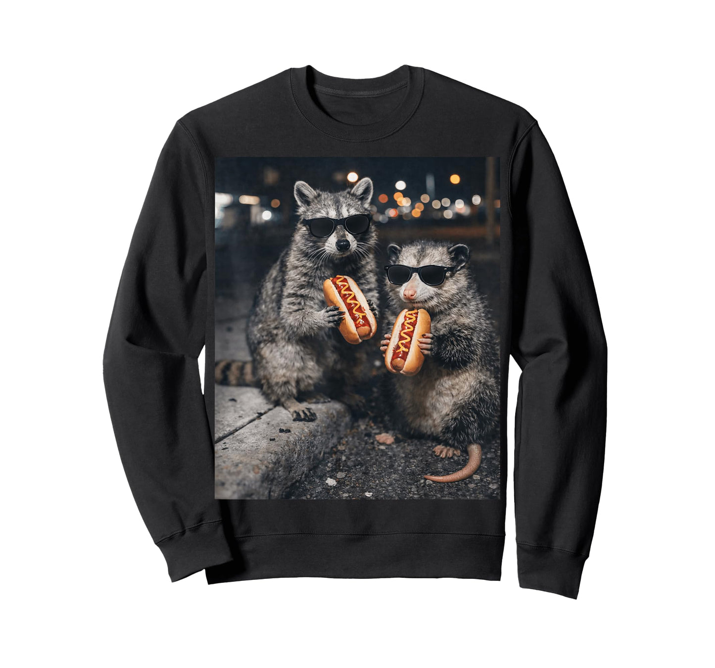 Funny Raccoon and Opossum Eating Hotdogs. Raccoon Lover T-Shirt