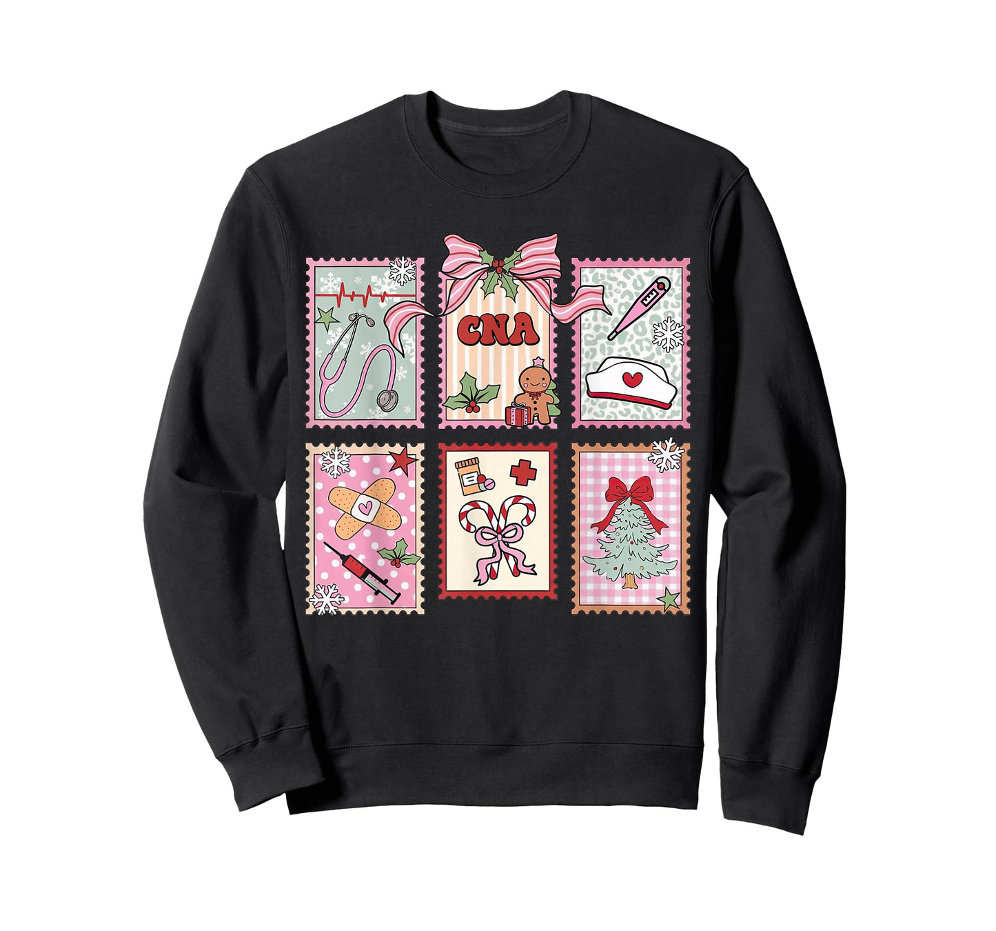 CNA Certified Nursing Assistant Christmas Pink Stamp Bows T-Shirt