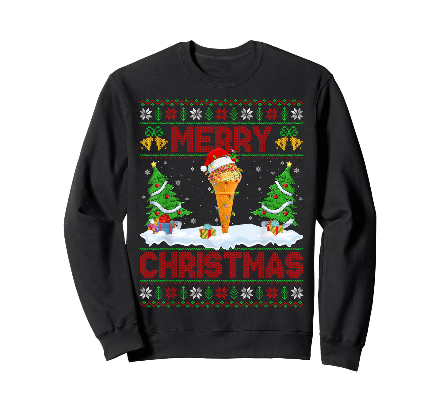 Ice Cream Cone Ugly Xmas Sweaters Funny Lights Christmas T-Shirt