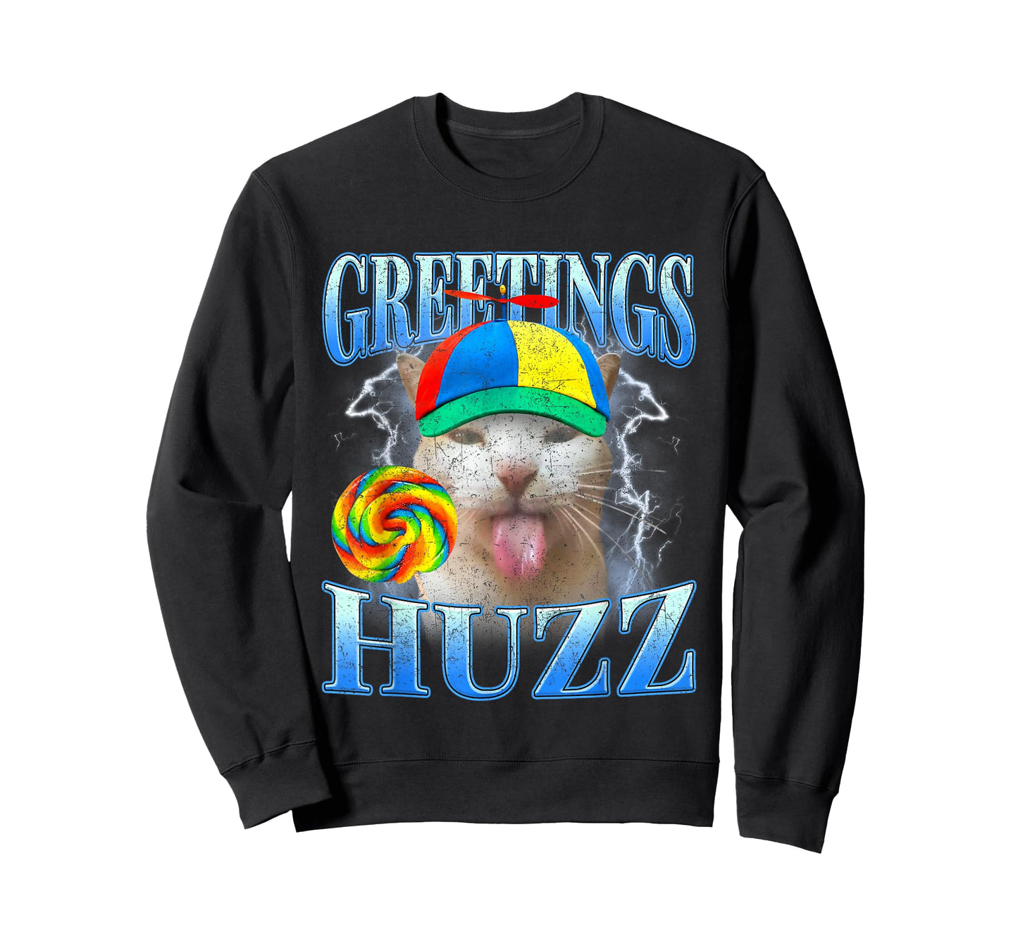 Funny Lollipop Cat Meme Greetings Huzz Retro Gen Z Alpha Y2K T-Shirt
