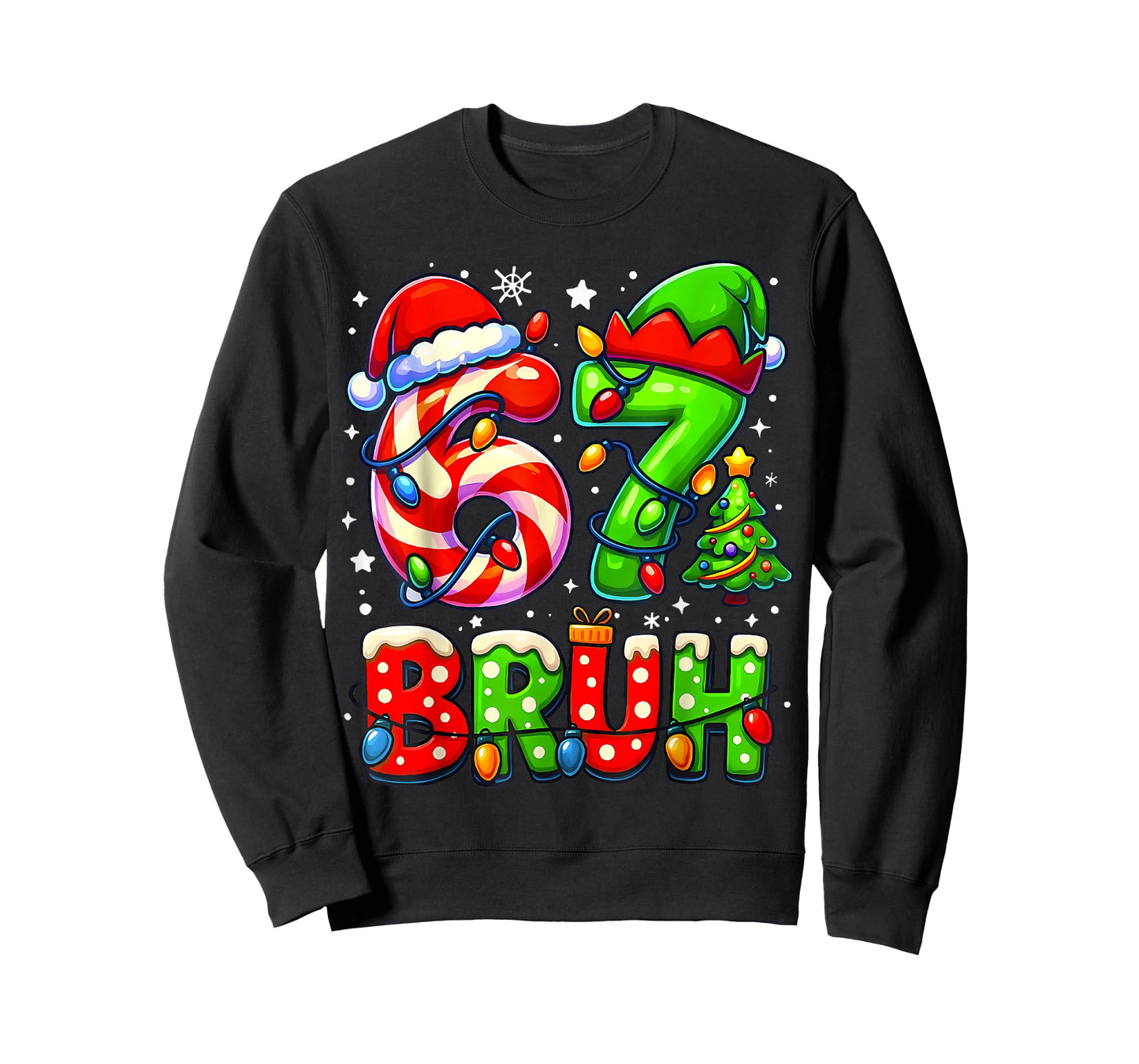 Bruh 67 Six Seven Meme Candy Cane Xmas Light Boy Girl Kids T-Shirt