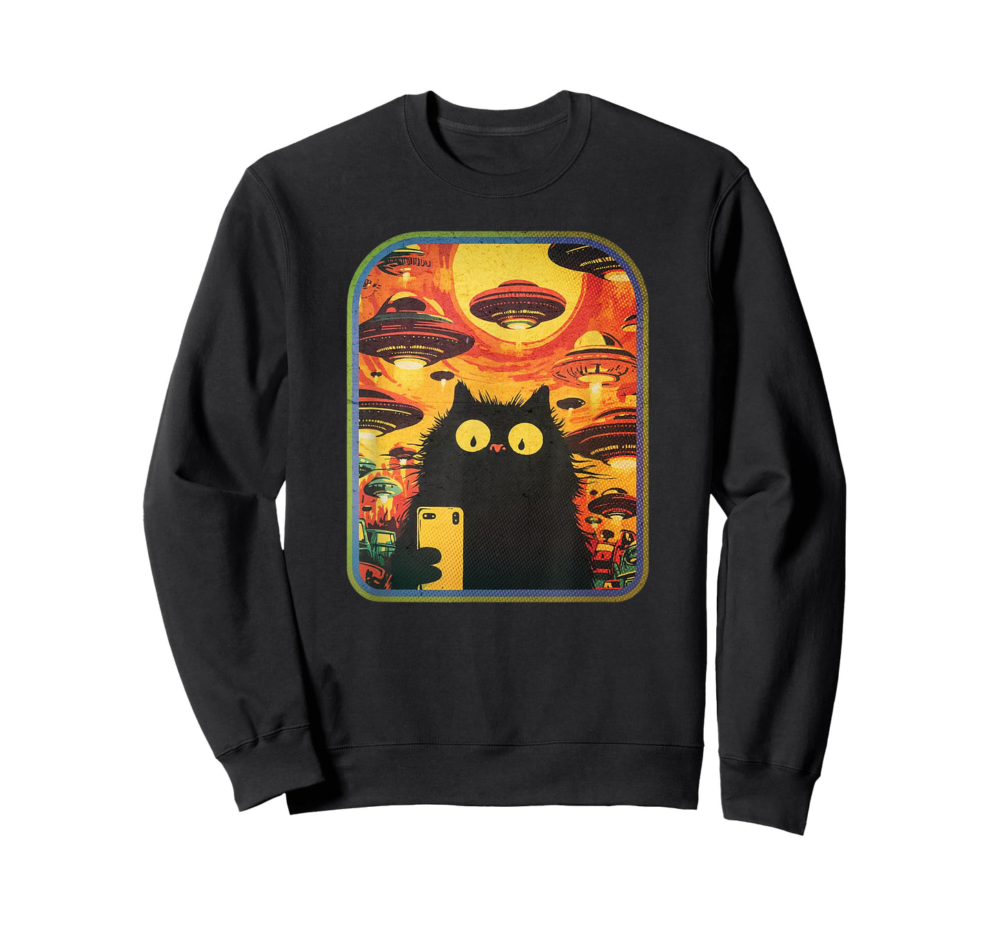 Retro Space Cat Selfie with UFOs T-Shirt