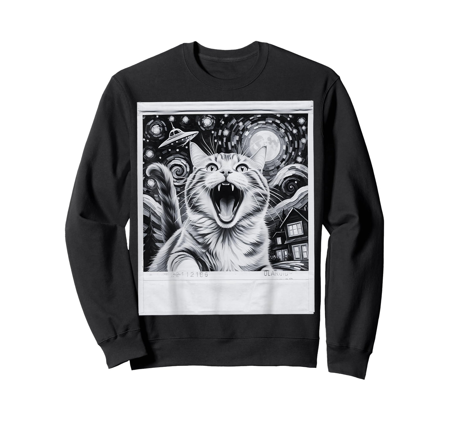 Starry Night Vintage Cat Polaroid Selfie UFO T-Shirt