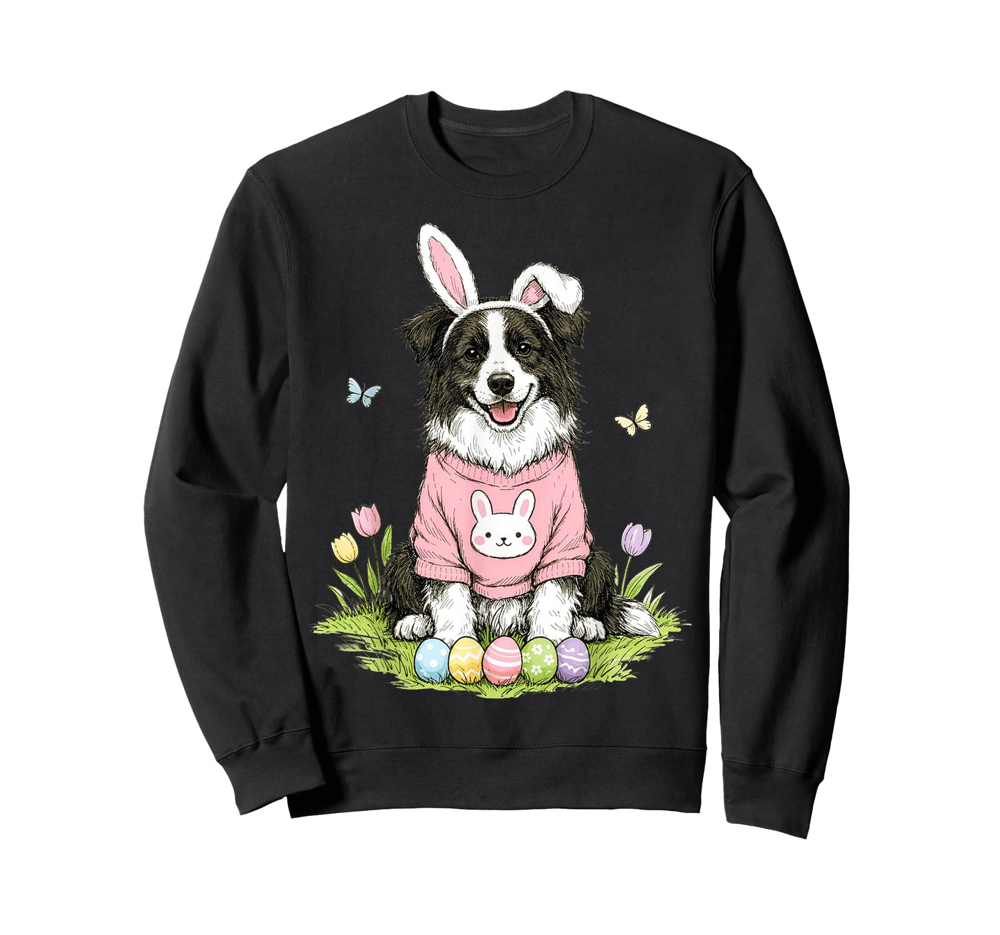 Easter Border Collie Dog Mom Spring Easter Bunny Eggs T-Shirt