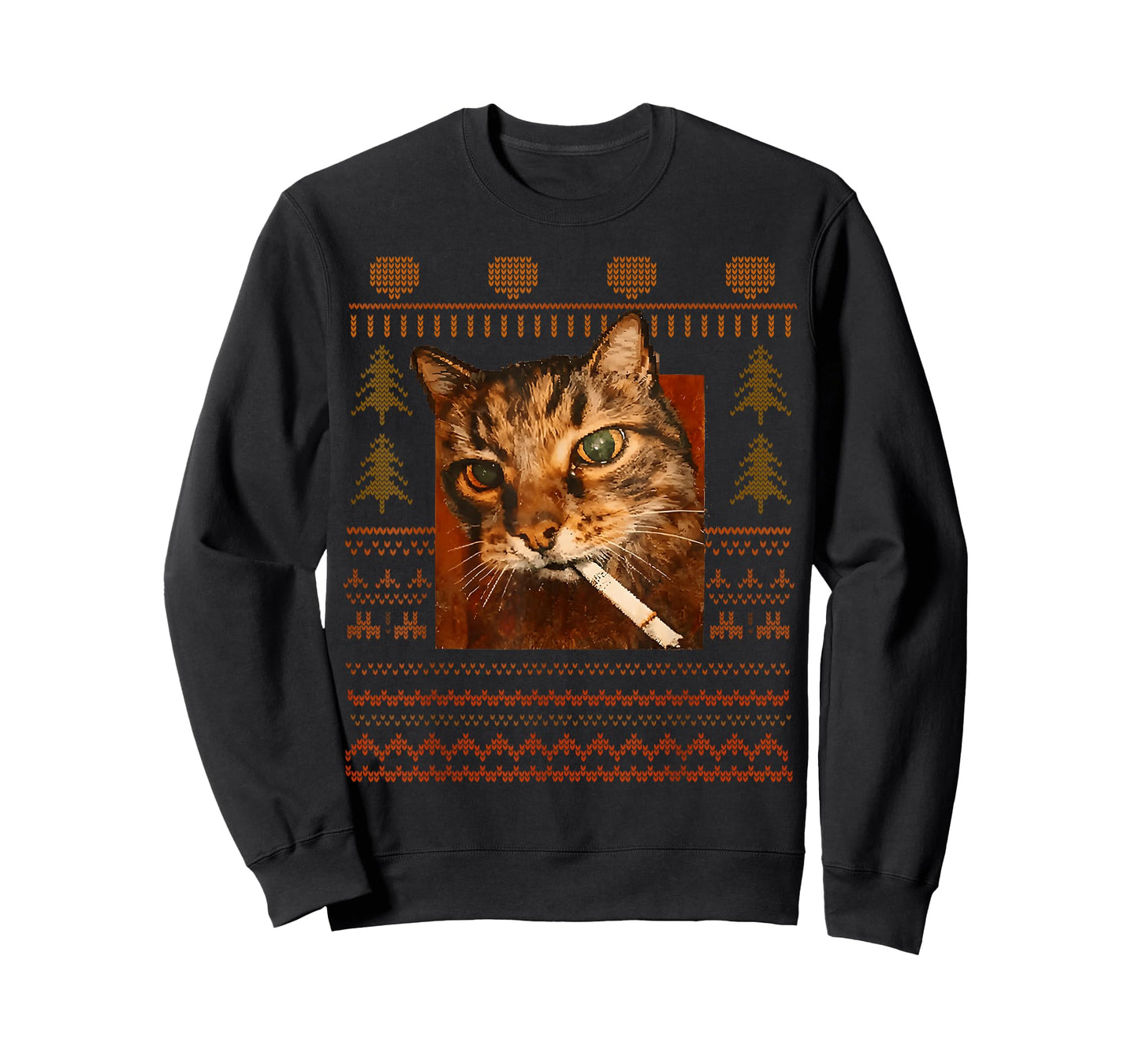 Funny Smoking Cat Meme Christmas Ugly for Men Women T-Shirt