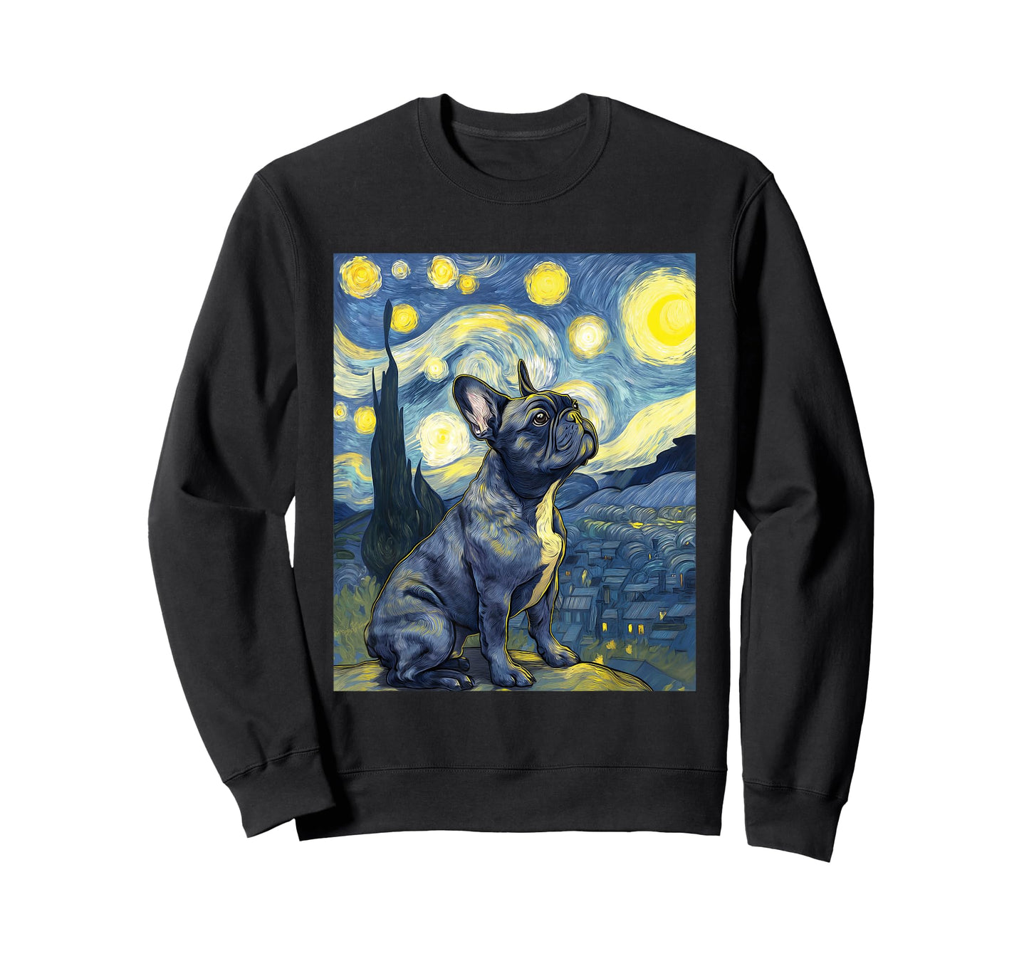 French Bulldog Dog Van Gogh Style Starry Night Funny Graphic T-Shirt