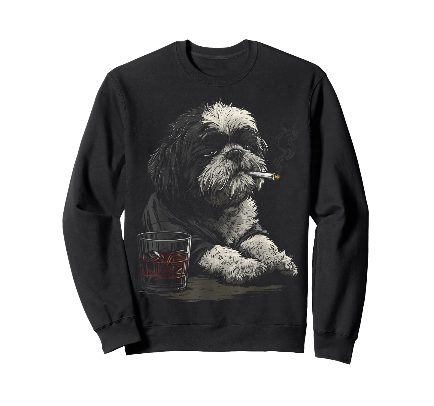 Shih Tzu Smoking Cigarette Whisky Lover Funny Dog T-Shirt