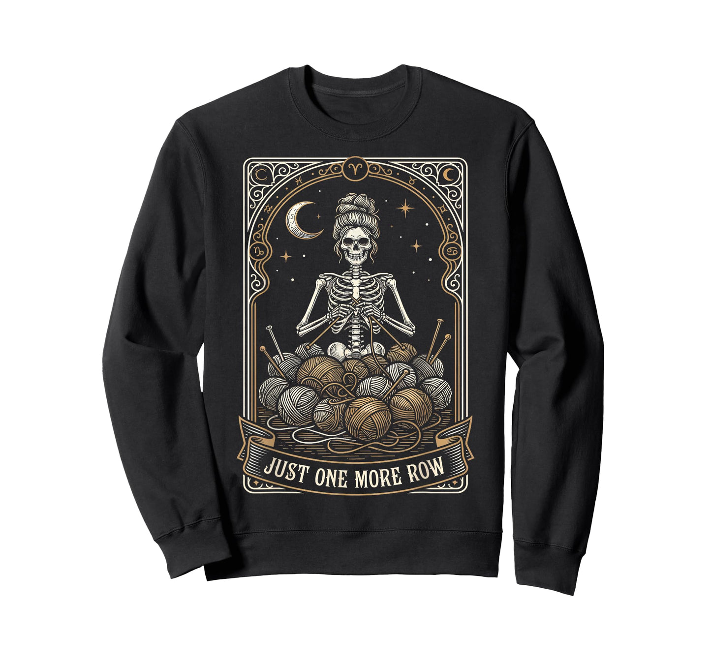Skeleton Just One More Row Knitting Tarot Card Hobbyist T-Shirt