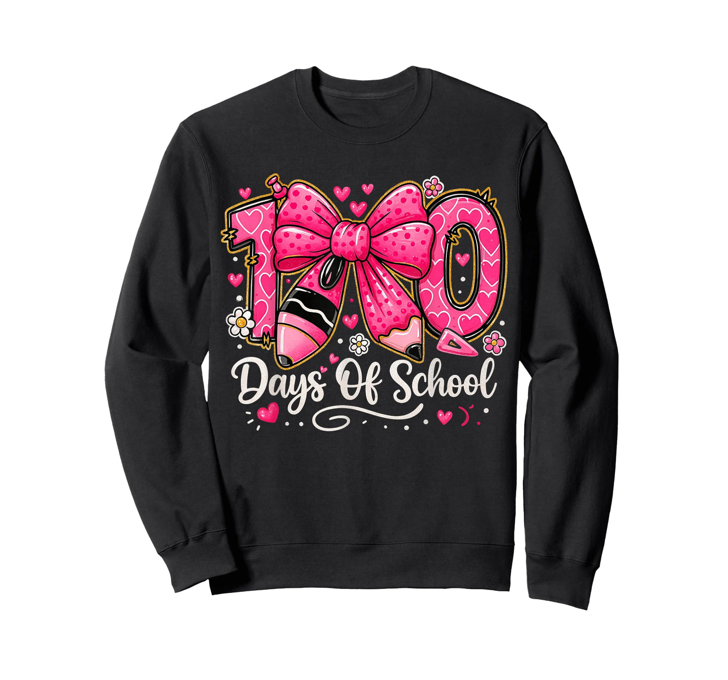 Preppy 100 Days of School Pink Pencil Bow Teacher Kid T-Shirt