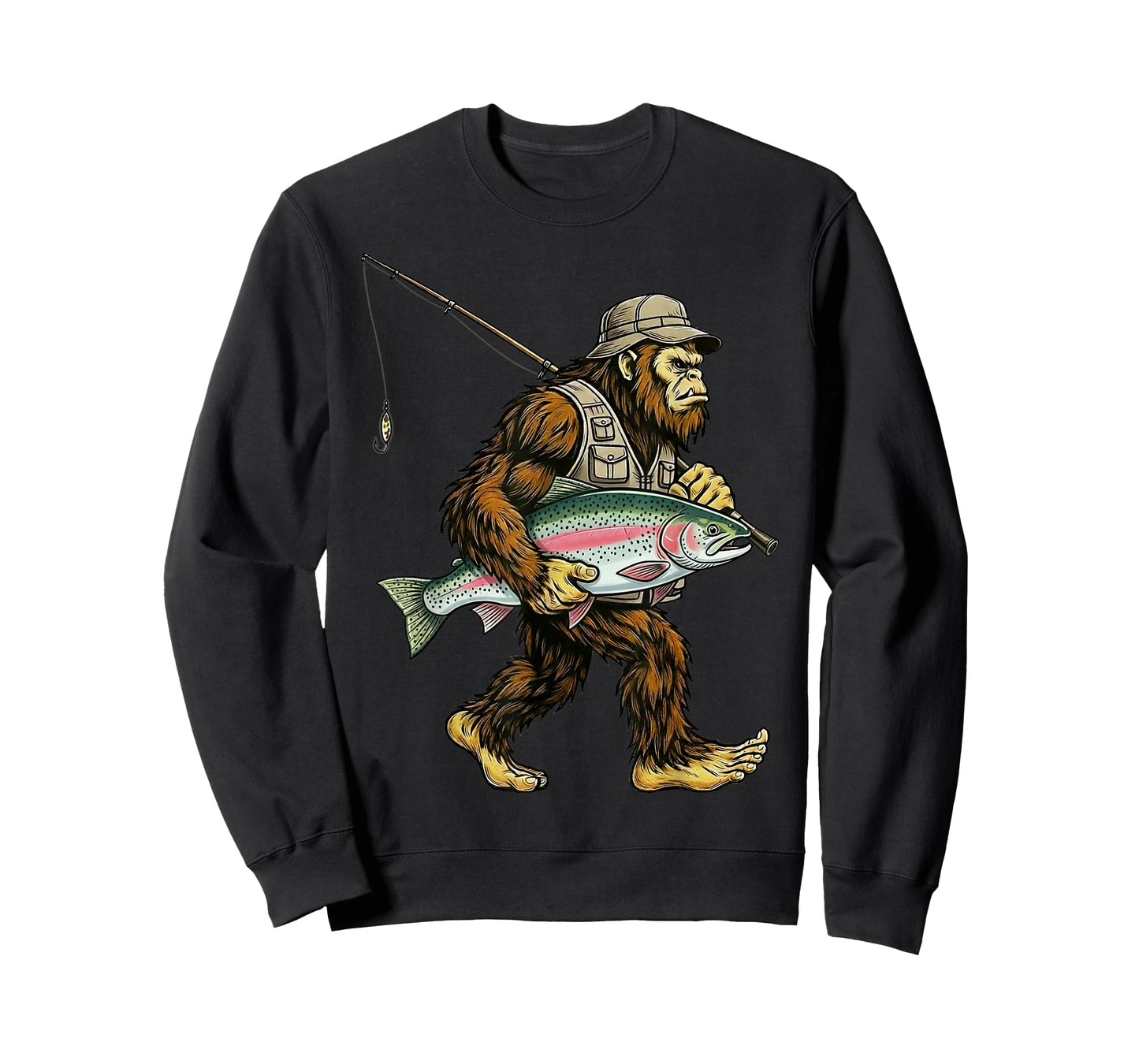 Rainbow Trout Bigfoot Fisherman River Fishing Sasquatch T-Shirt