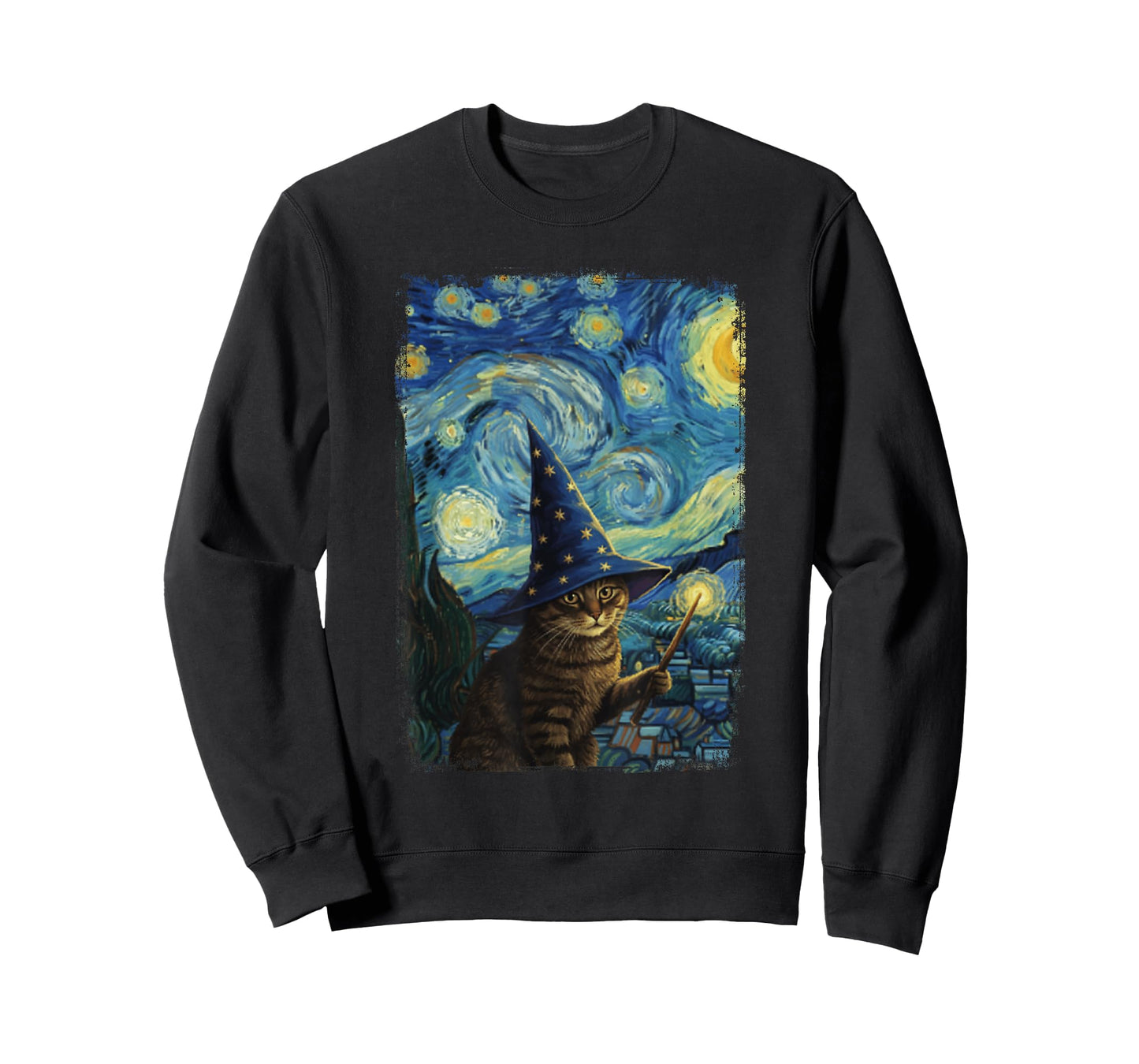 Van Gogh Starry Night Wizard Cat T-Shirt