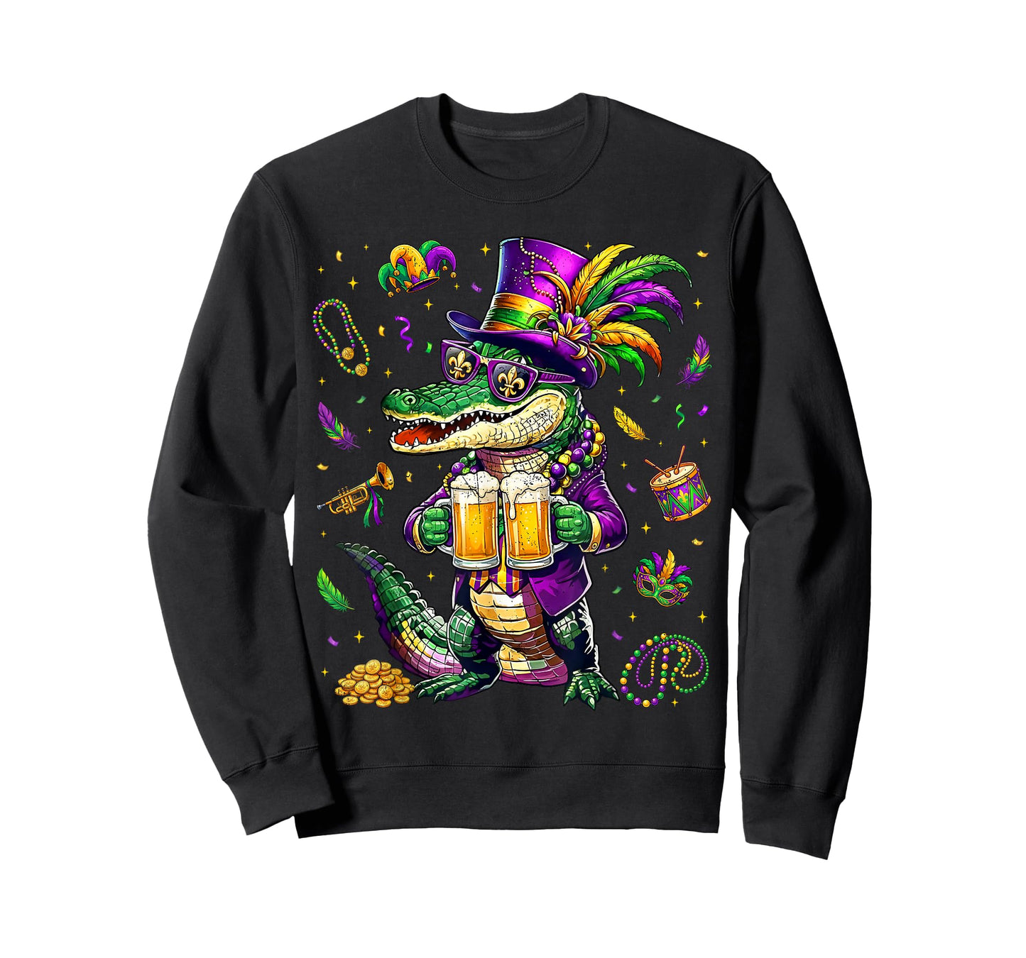 Funny Mardi Gras Malligator Drinking Drink Vintage Bead Men T-Shirt