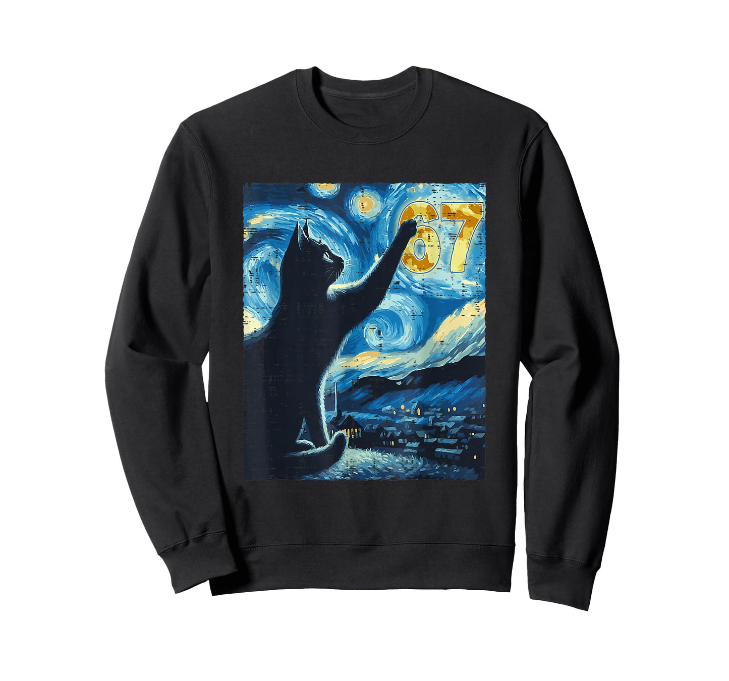 Black Cat Starry Night Van Gogh Cat 67 Six Seven Meme Viral T-Shirt
