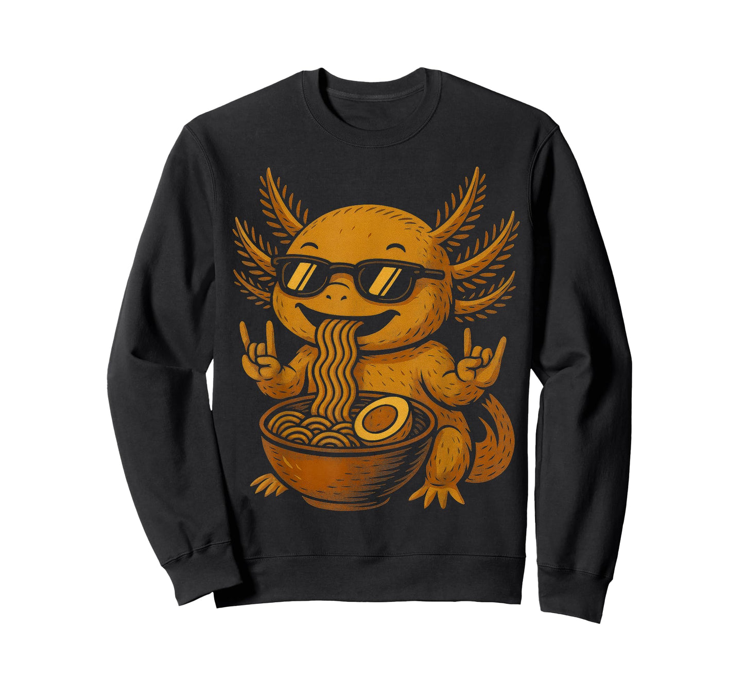 Funny Anime Kawaii Axolotl Eating Ramen Graphic Tee Rock On T-Shirt